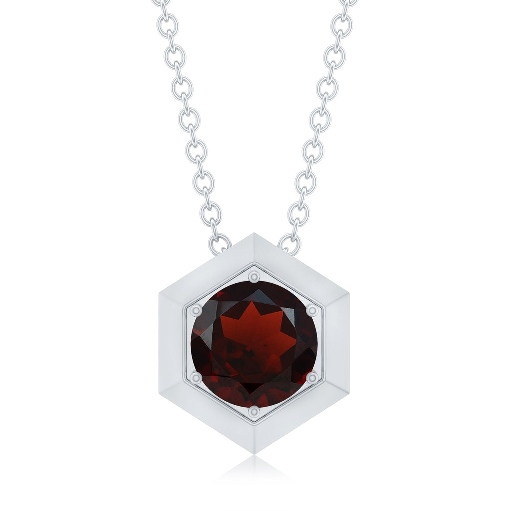 Solitaire Garnet Hexagonal Pendant Necklace