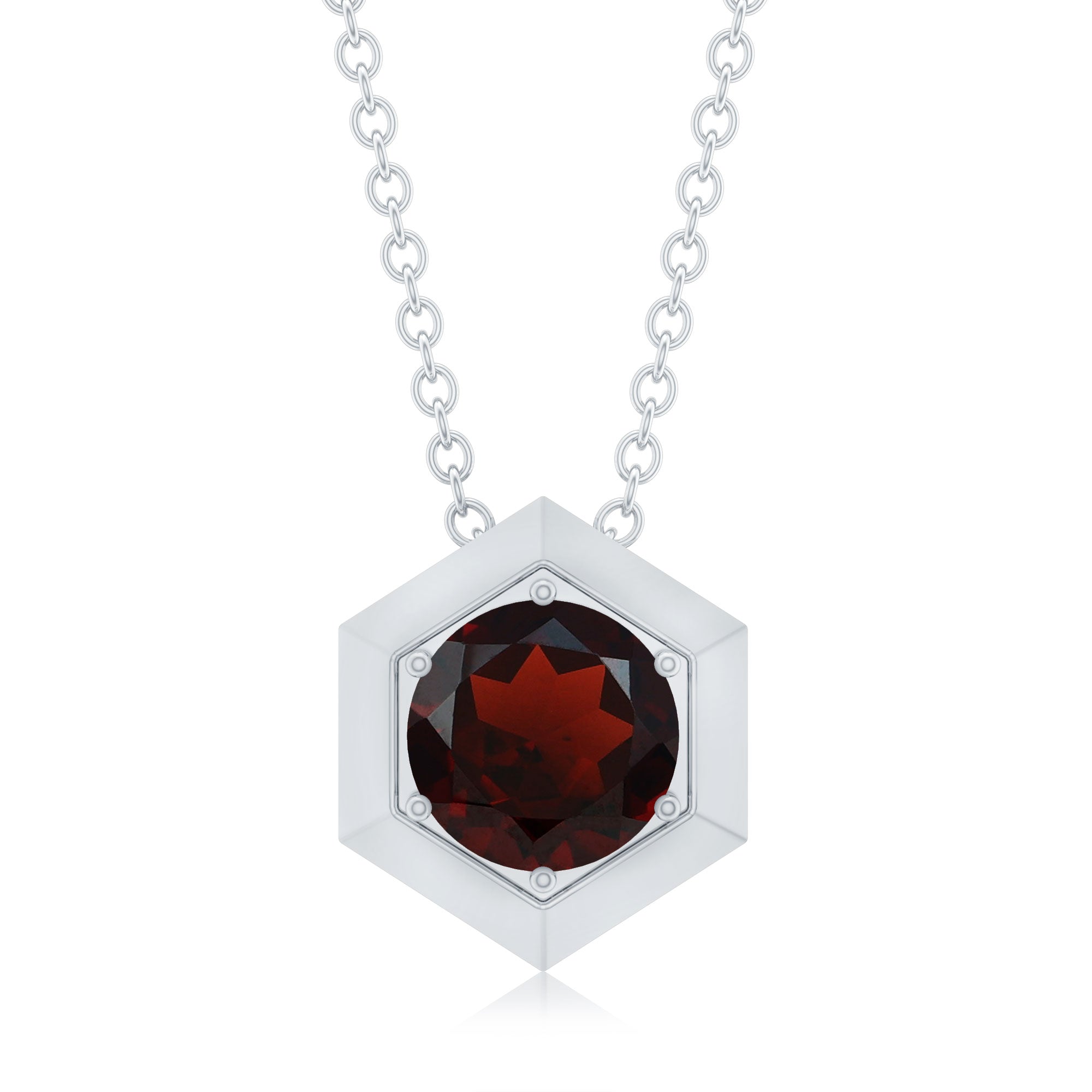 Solitaire Garnet Hexagonal Pendant Necklace