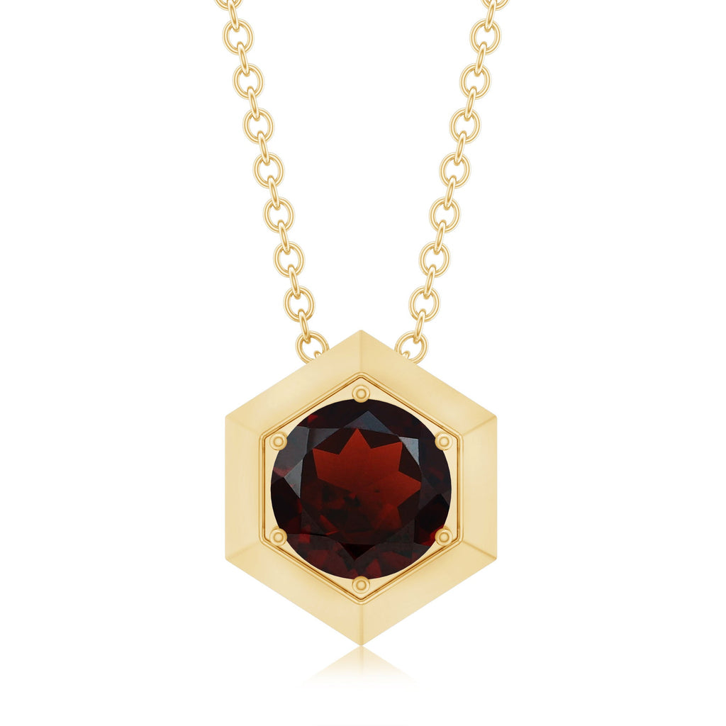 Solitaire Garnet Hexagonal Pendant Necklace