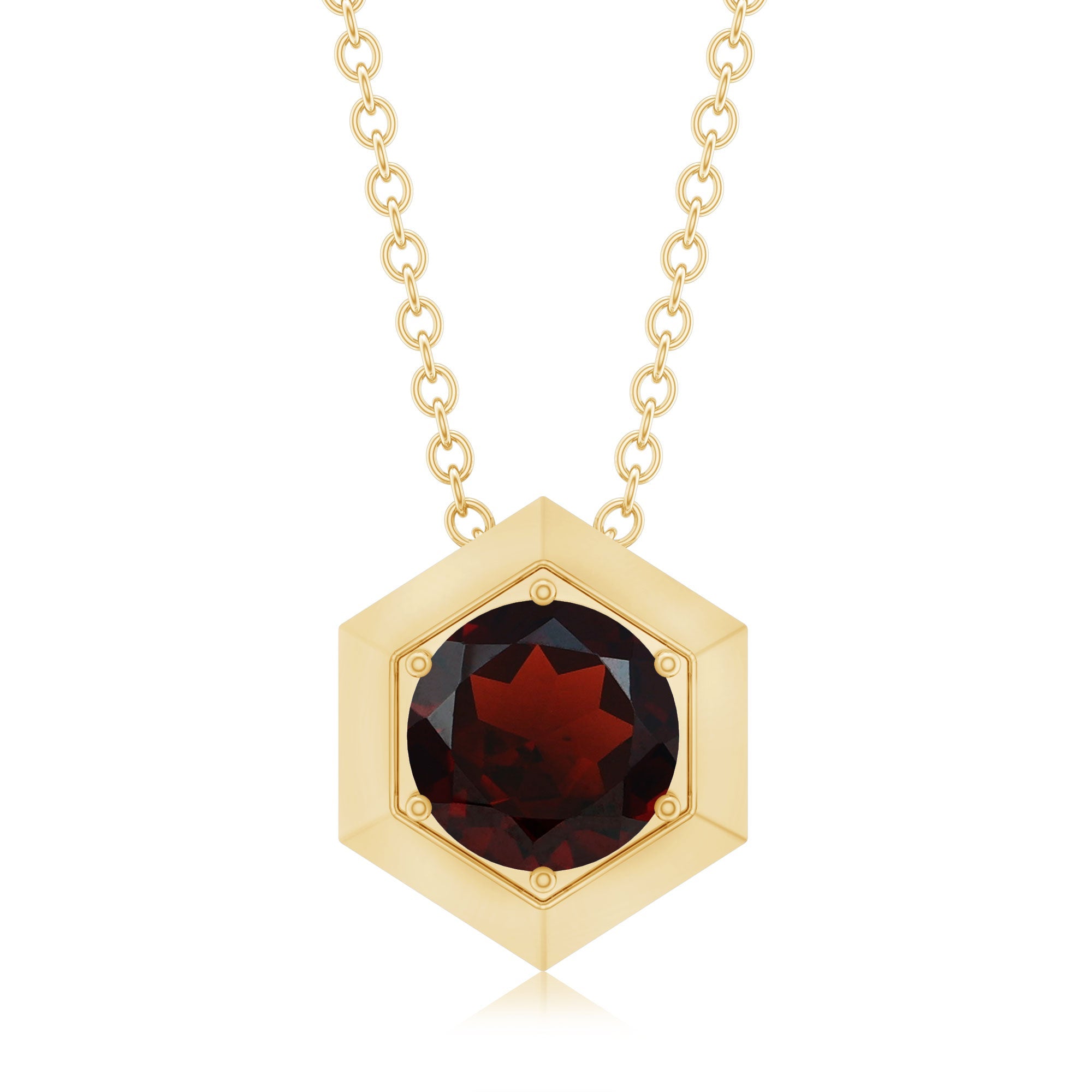 Solitaire Garnet Hexagonal Pendant Necklace