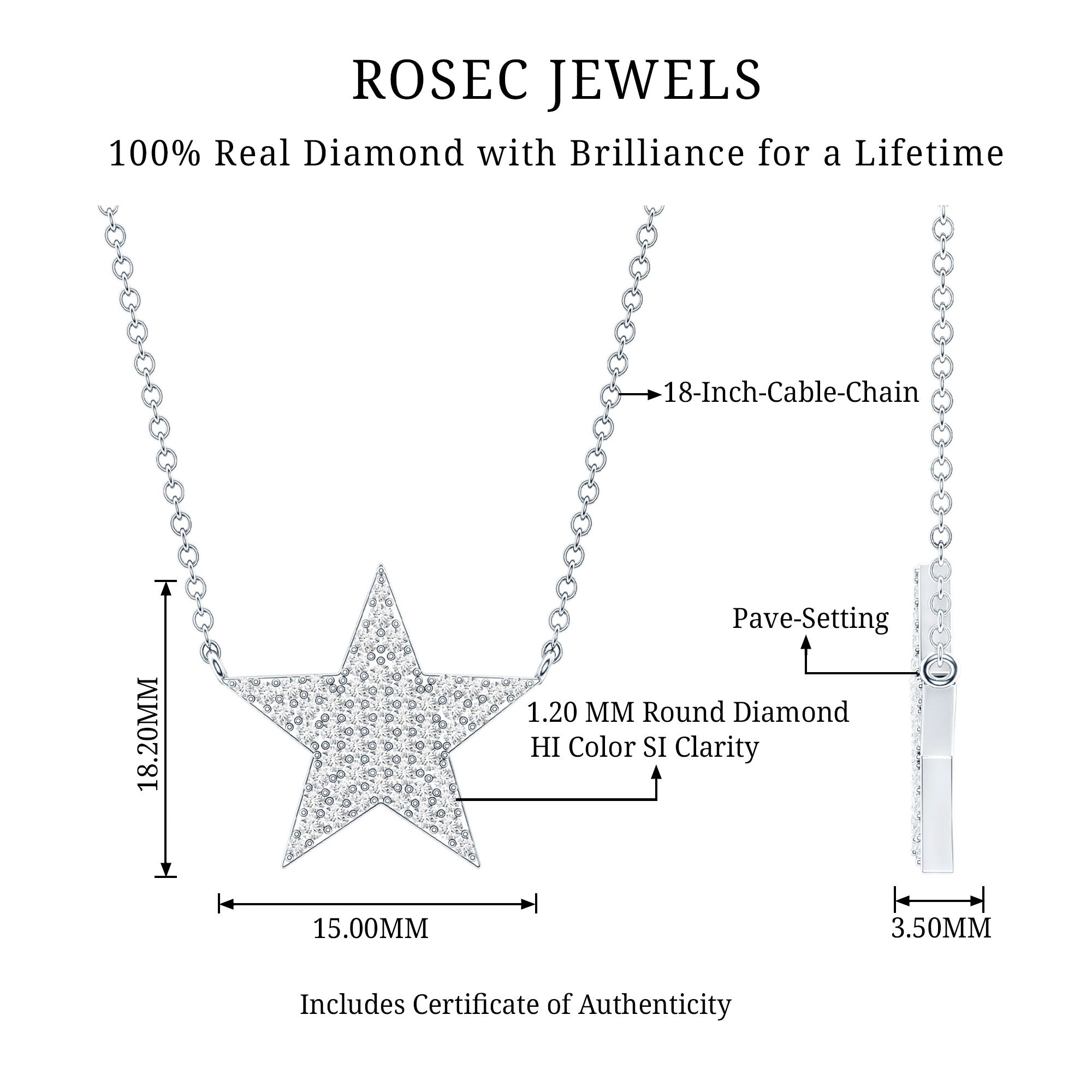 Diamond Star Pendant Necklace in Pave Setting