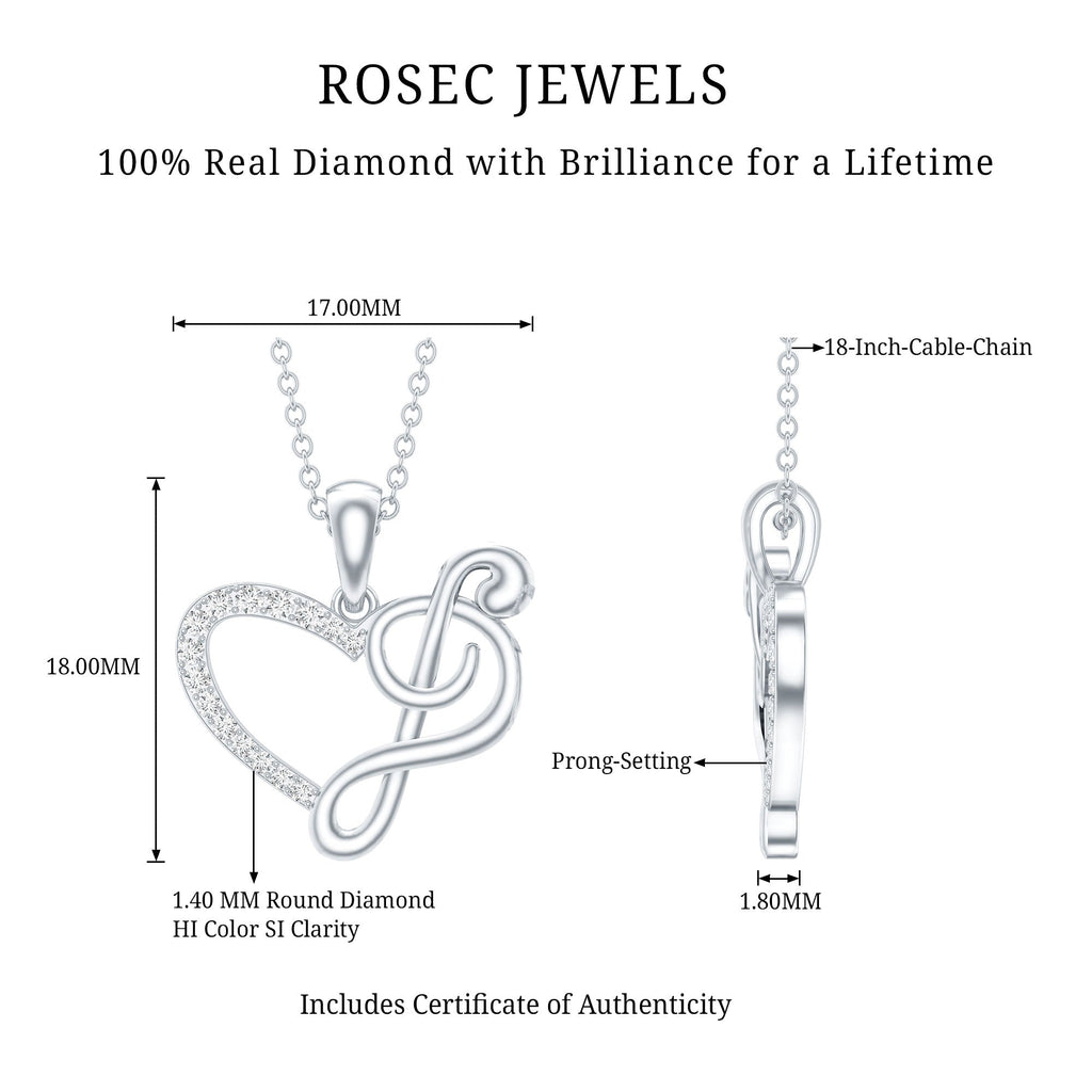 Diamond Heart and Music Note Necklace