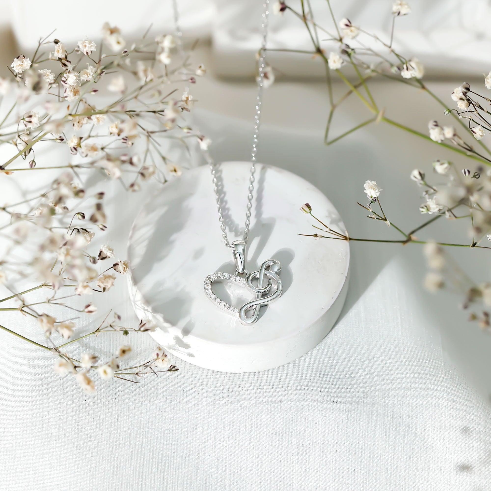 Diamond Heart and Music Note Necklace