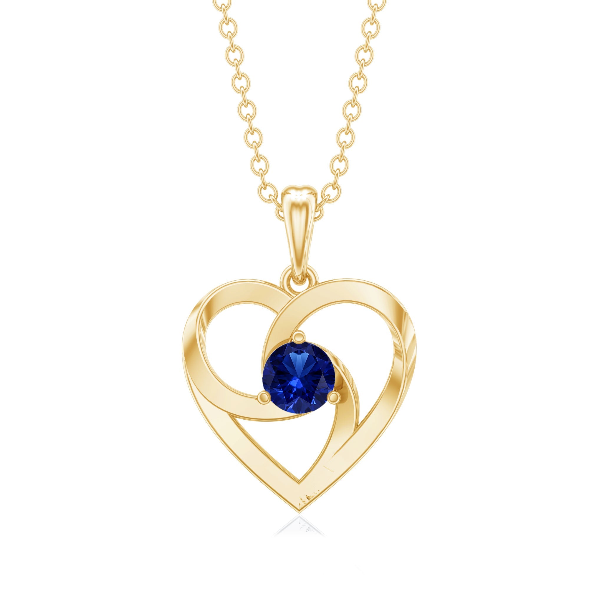 Lab Grown Blue Sapphire Heart Necklace with Certificate