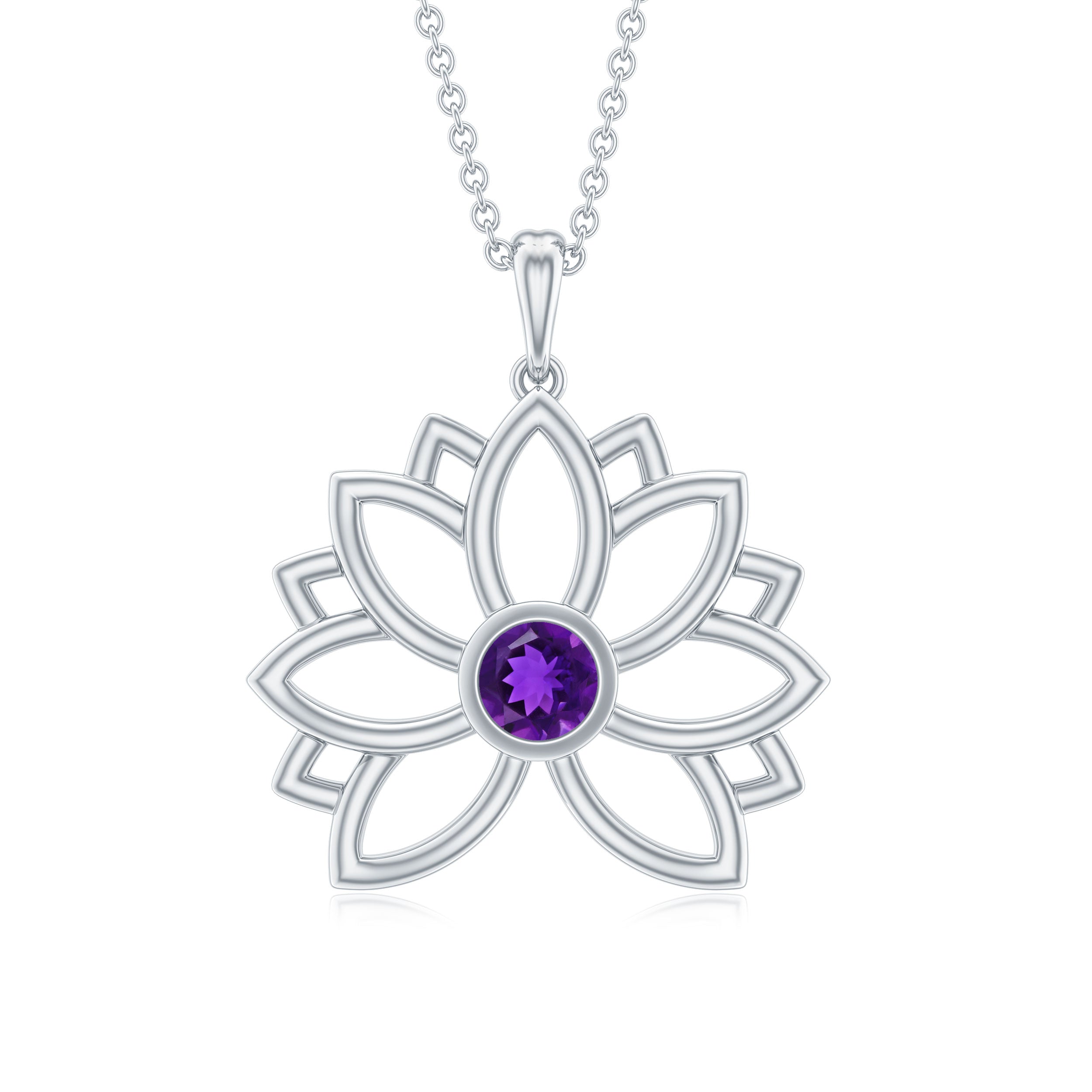 Amethyst Lotus Flower Necklace for Women
