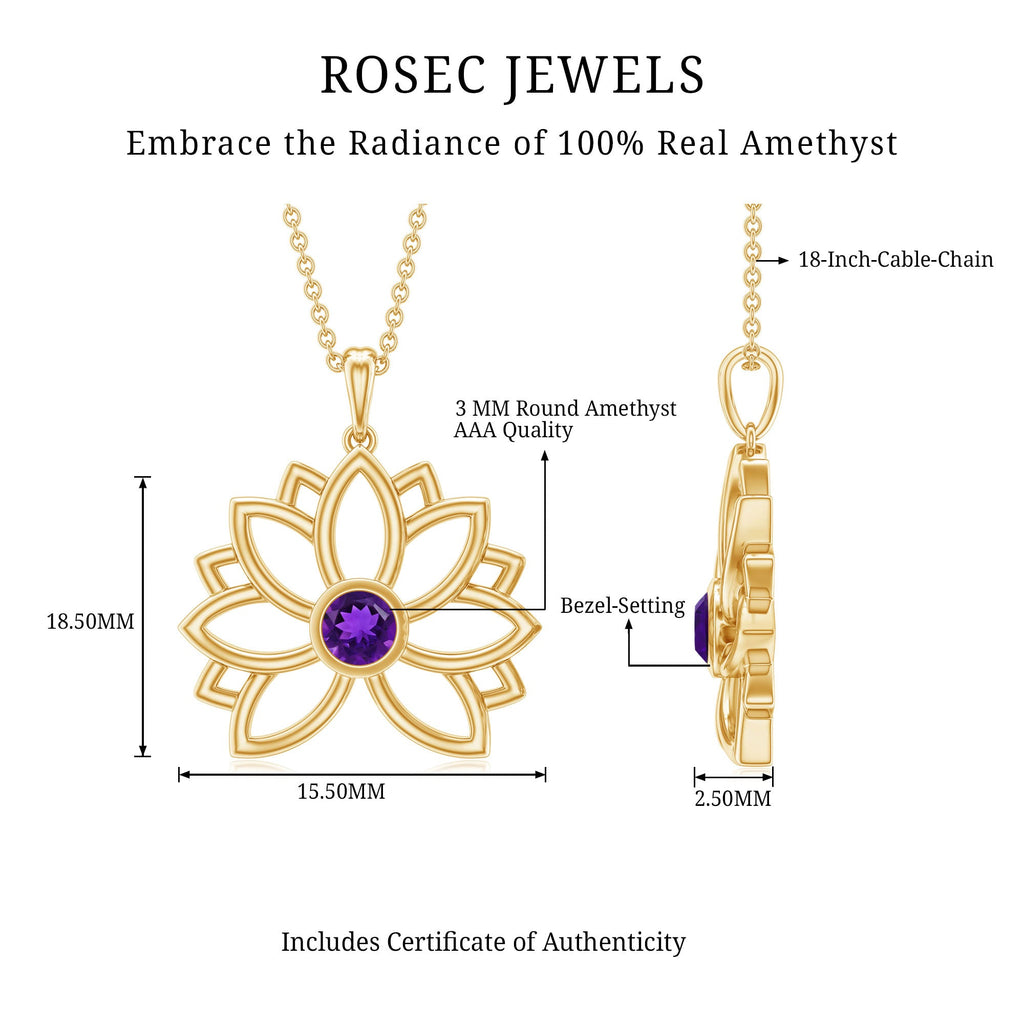Amethyst Lotus Flower Necklace for Women