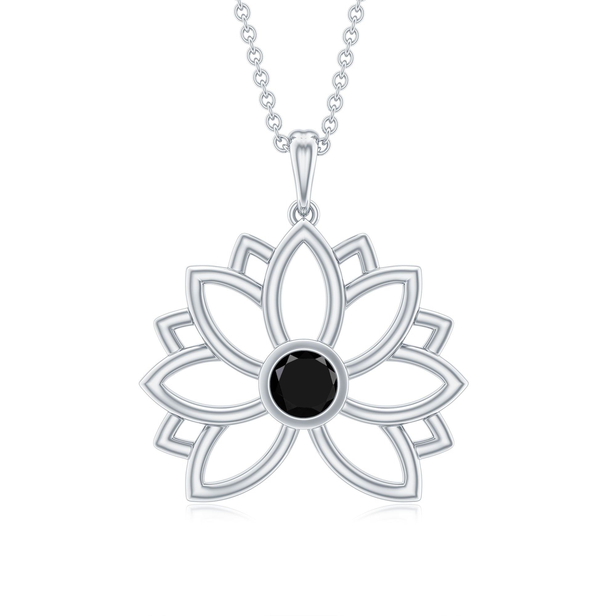 Natural Black Onyx Flower Pendant Necklace for Women