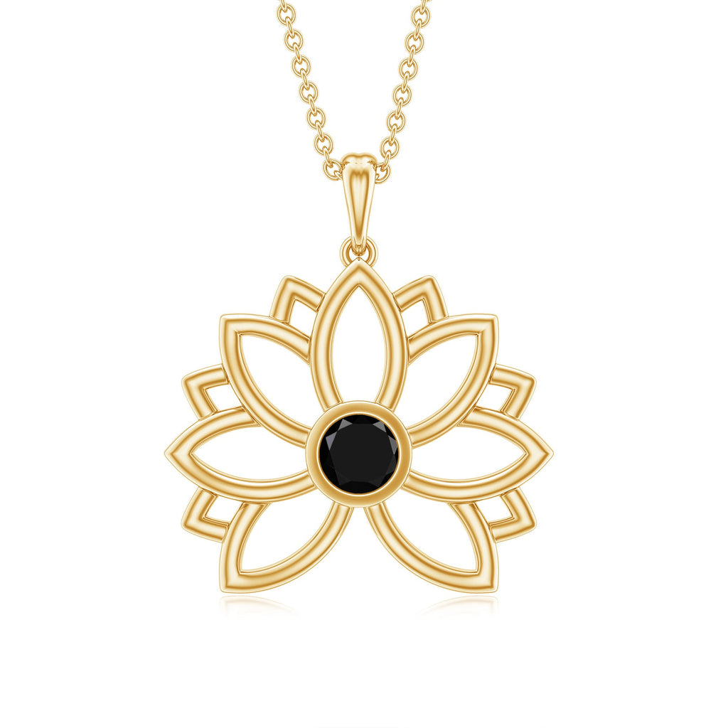 Natural Black Onyx Flower Pendant Necklace for Women