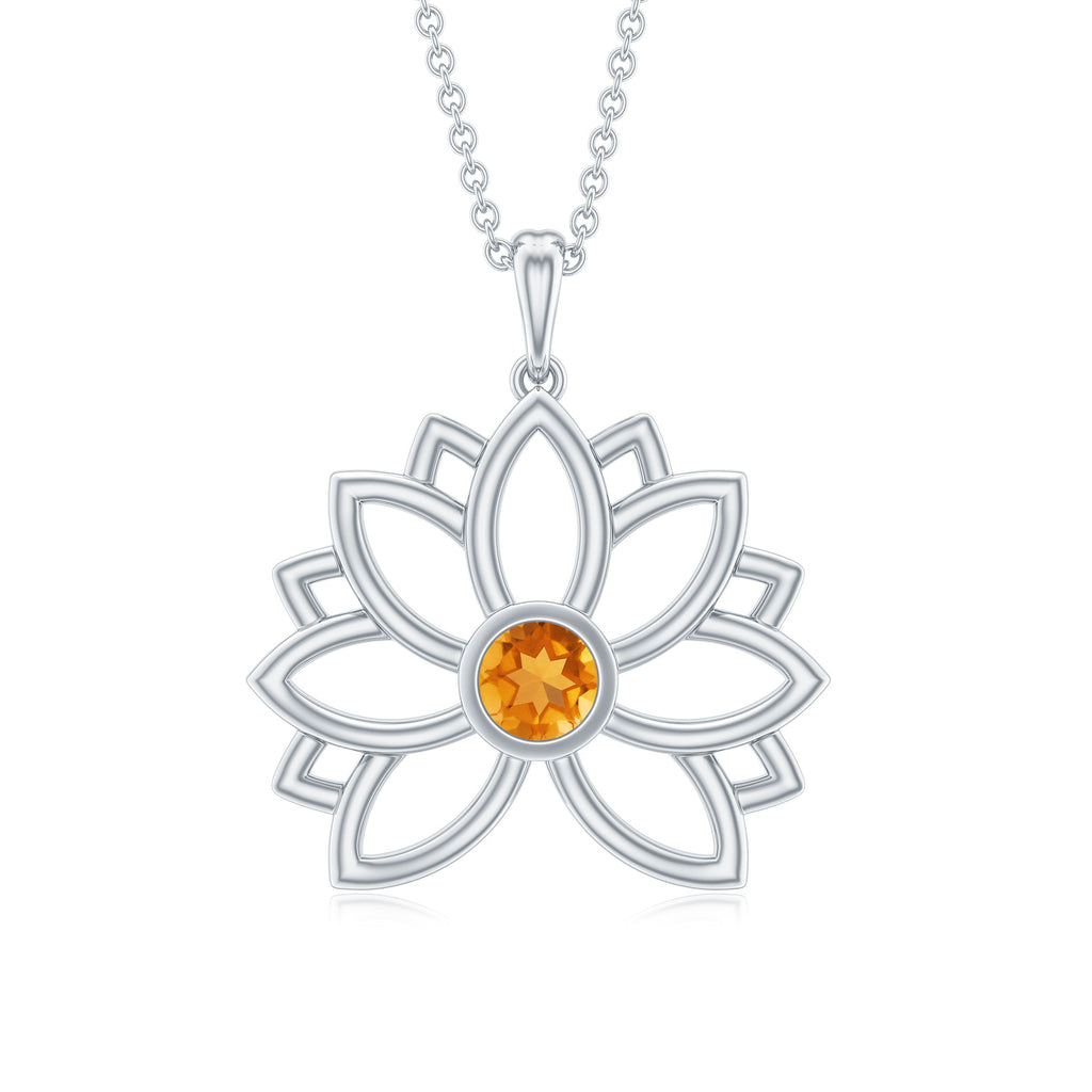Bezel Set Citrine Lotus Flower Necklace With Chain