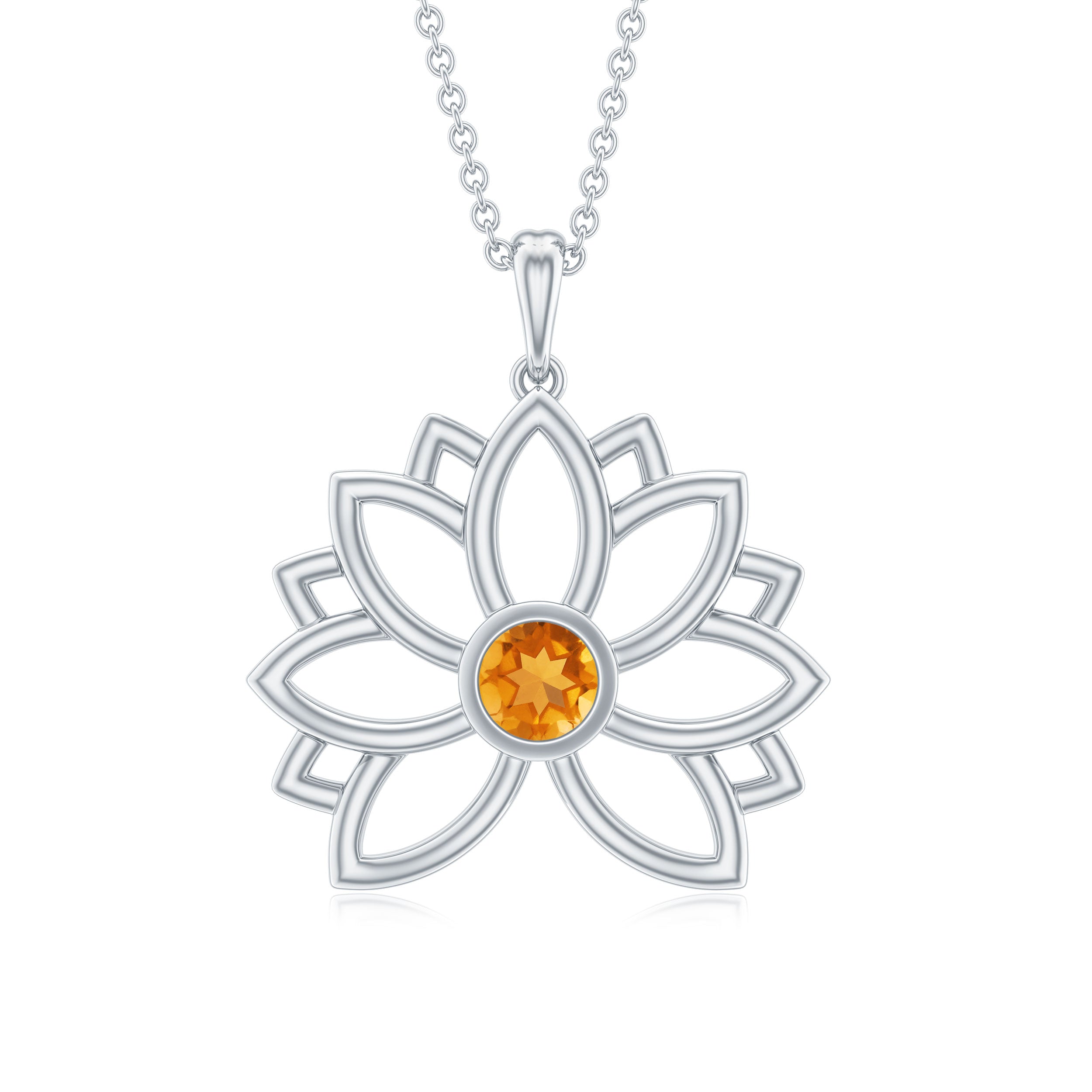 Bezel Set Citrine Lotus Flower Necklace With Chain
