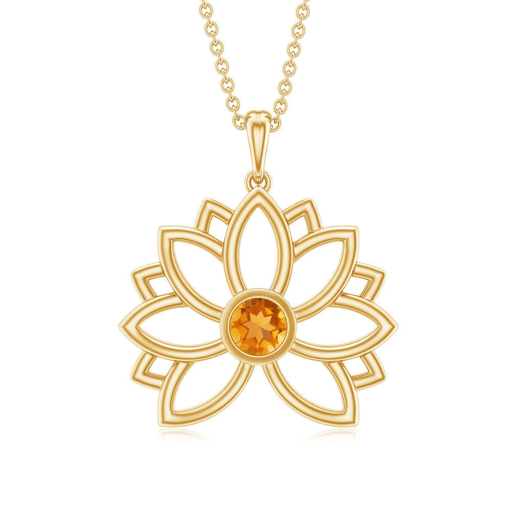 Bezel Set Citrine Lotus Flower Necklace With Chain