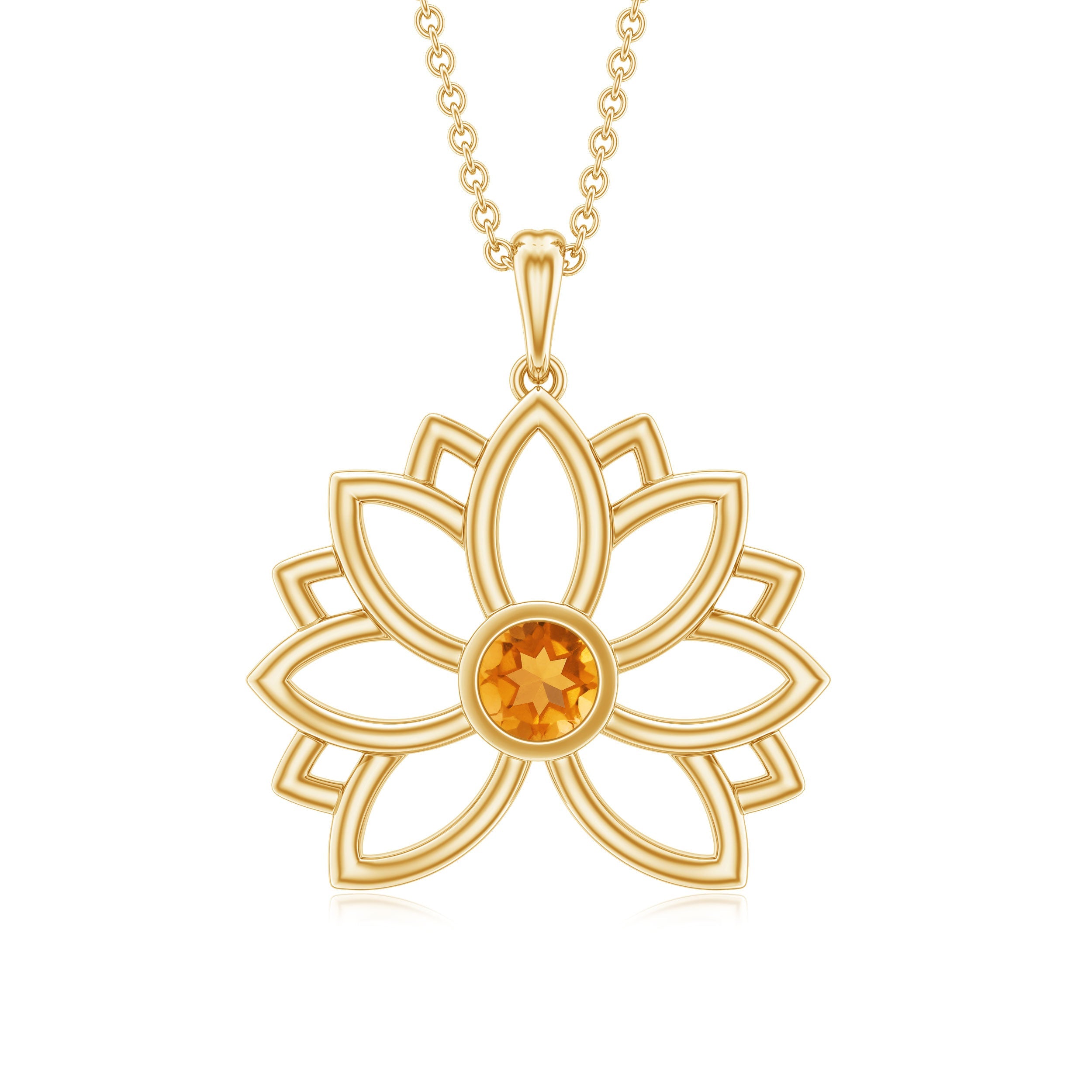 Bezel Set Citrine Lotus Flower Necklace With Chain