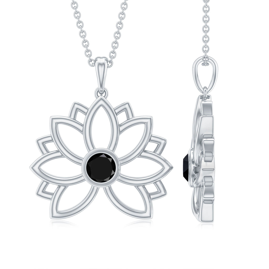 Bezel Set Lab Grown Black Diamond Lotus Flower Necklace
