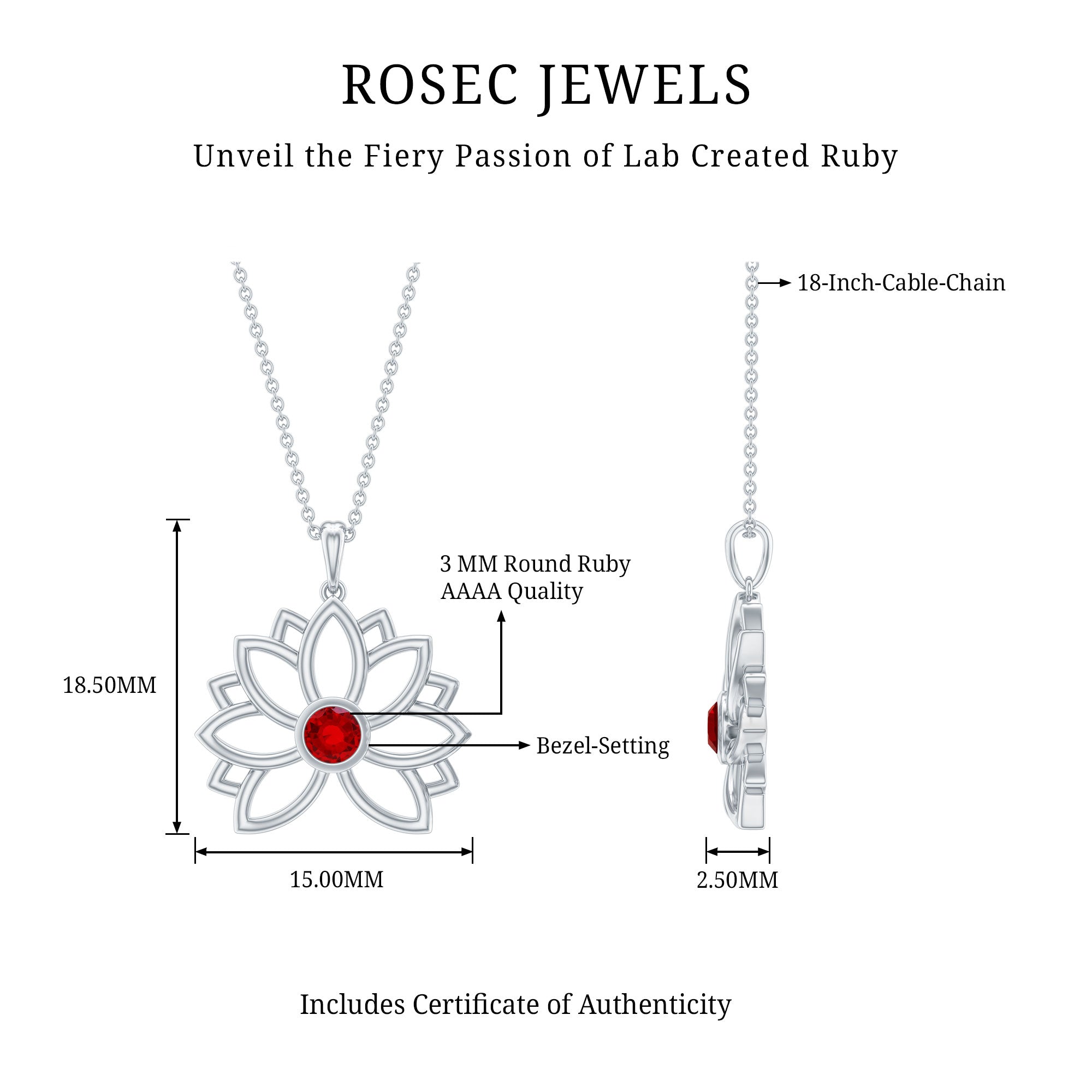 Lab Created Ruby Lotus Flower Necklace for Women