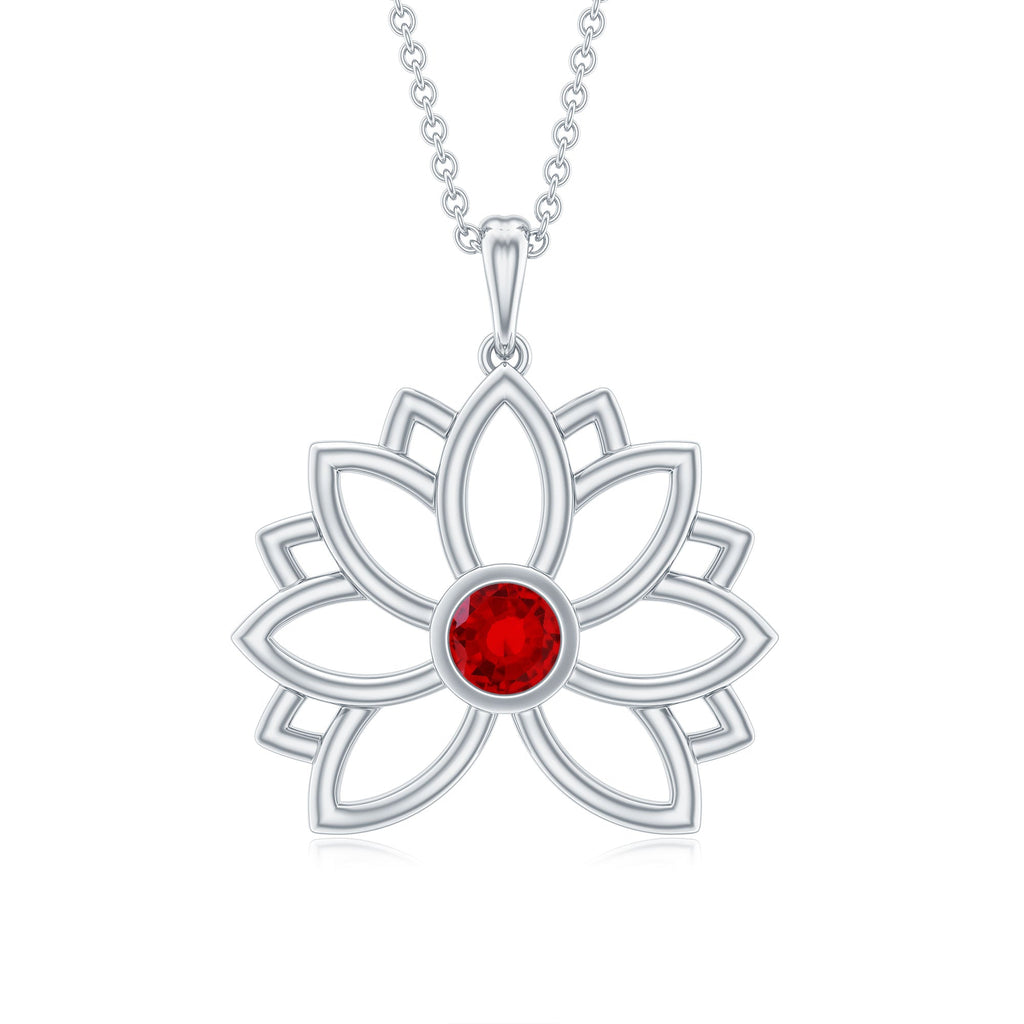 Lab Created Ruby Lotus Flower Necklace for Women