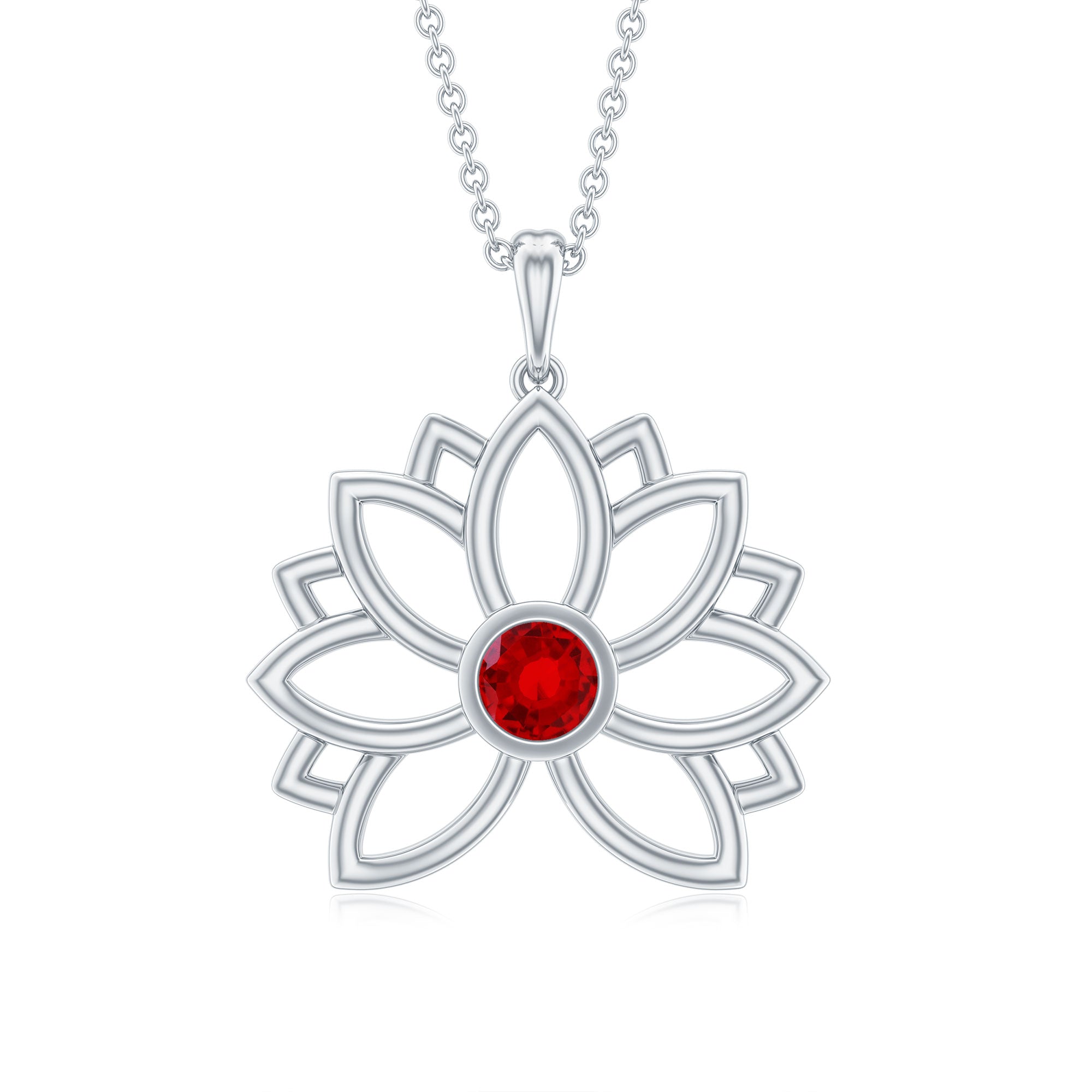 Lab Created Ruby Lotus Flower Necklace for Women