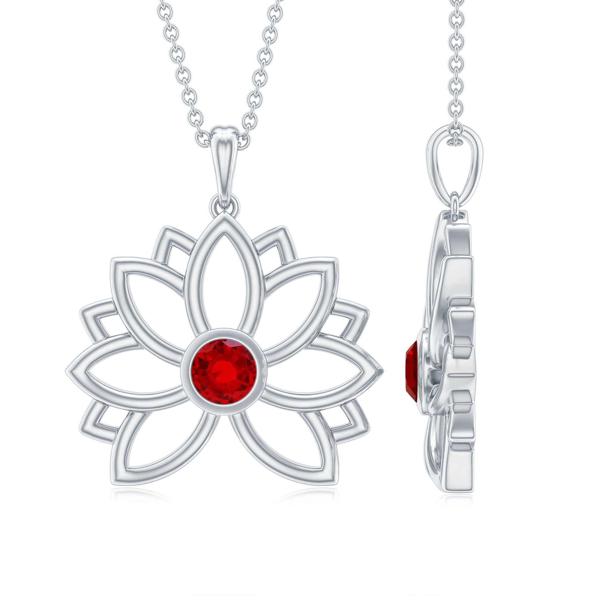 Lab Created Ruby Lotus Flower Necklace for Women