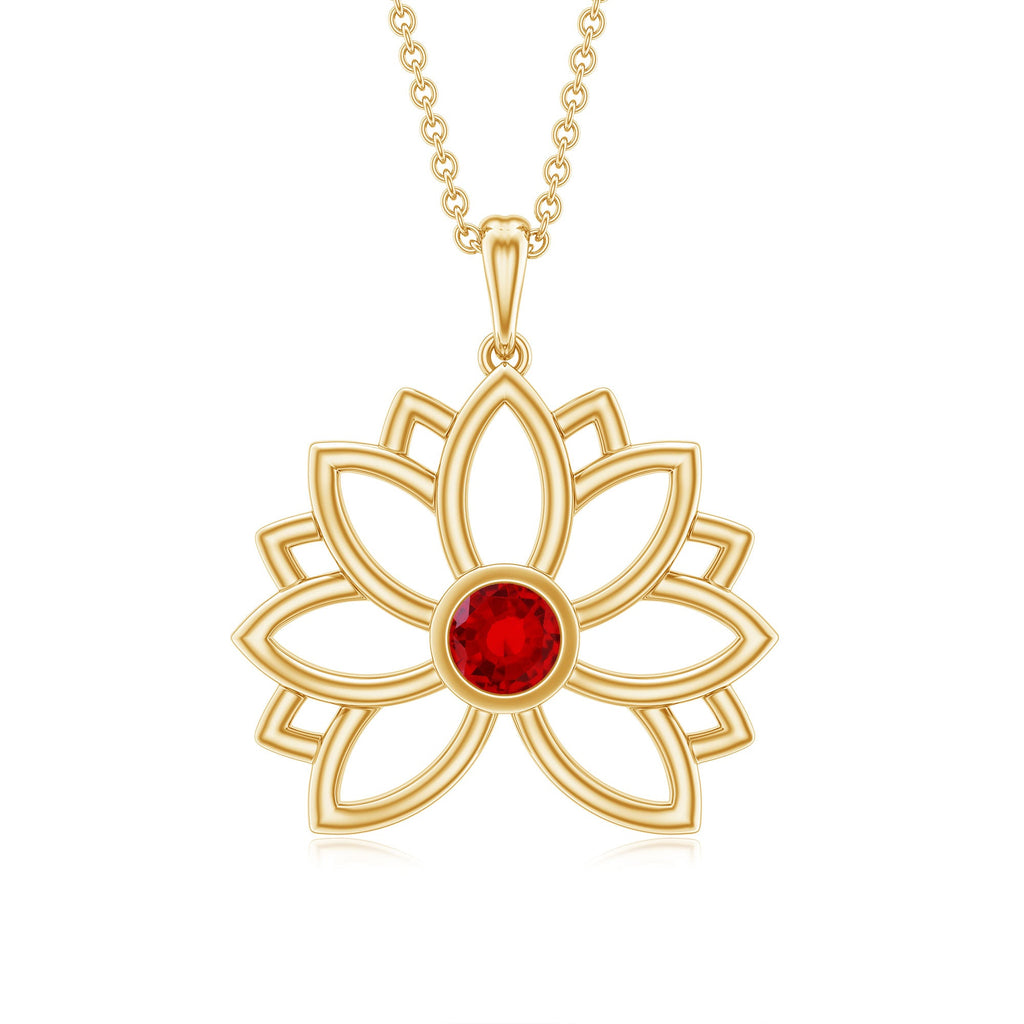 Lab Created Ruby Lotus Flower Necklace for Women