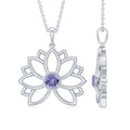 Bezel Set Tanzanite Lotus Flower Pendant Necklace
