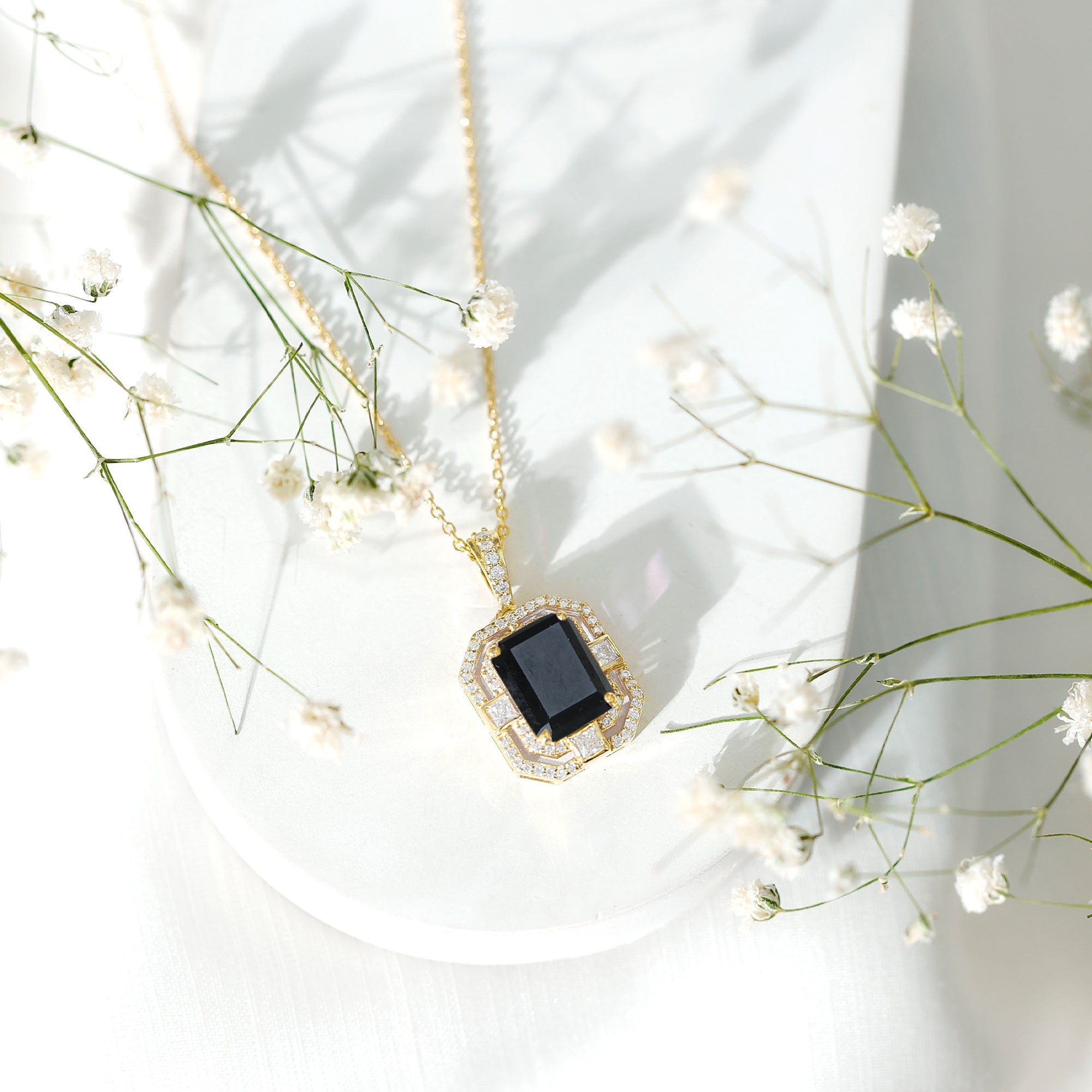 Vintage Inspired 3.4 Carat Emerald Cut Synthetic Black Diamond Pendant Necklace