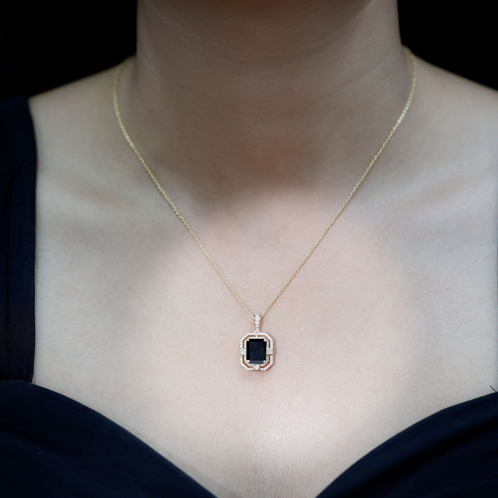 Vintage Inspired 3.4 Carat Emerald Cut Synthetic Black Diamond Pendant Necklace