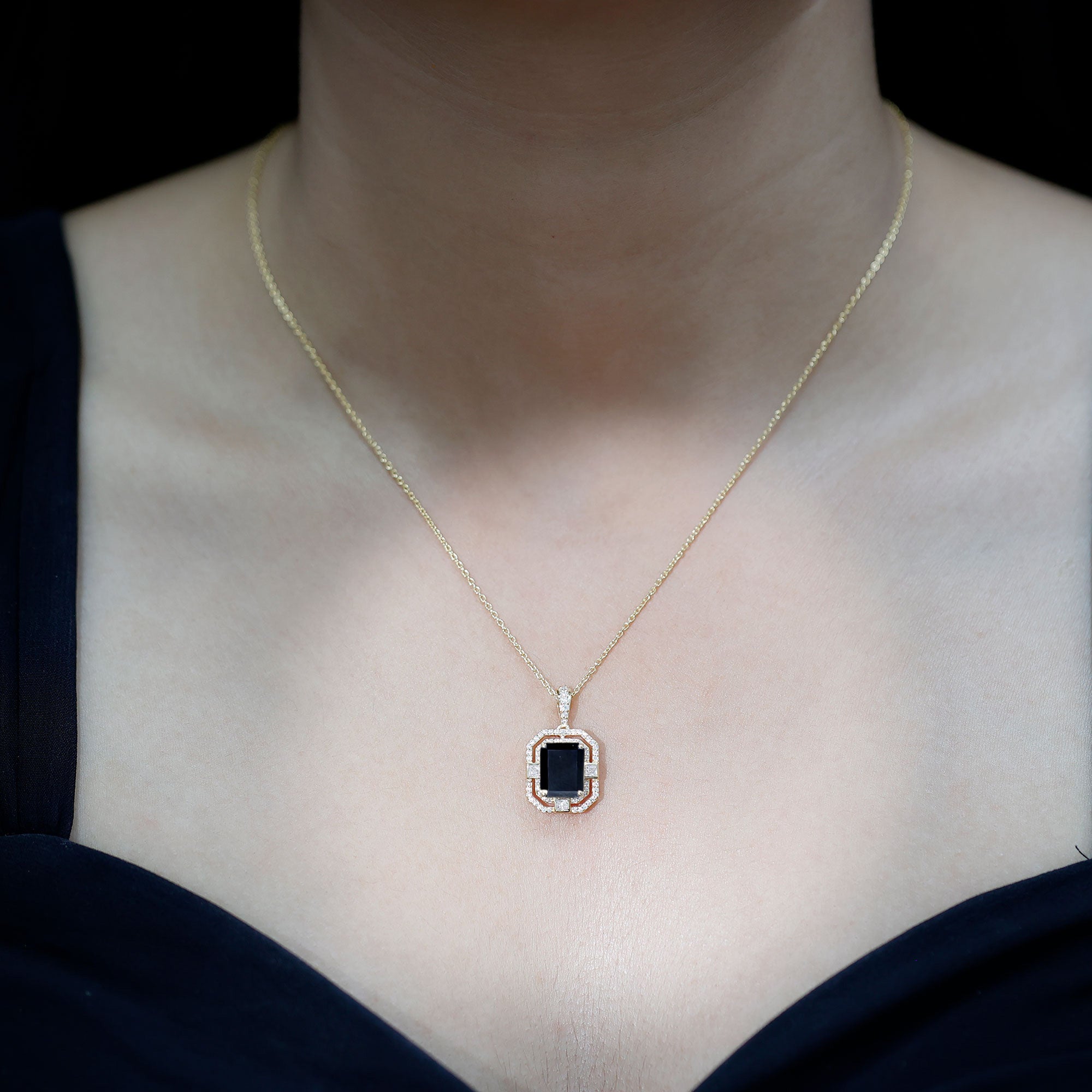 Vintage Inspired 3.4 Carat Emerald Cut Synthetic Black Diamond Pendant Necklace