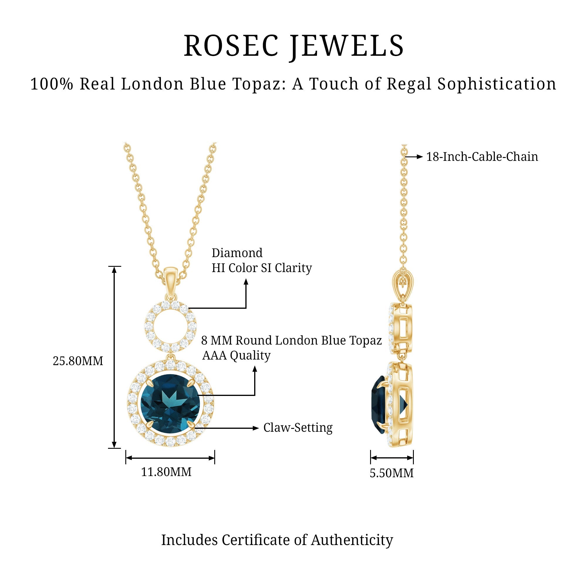 2 Carat London Blue Topaz and Diamond Halo Dangle Pendant
