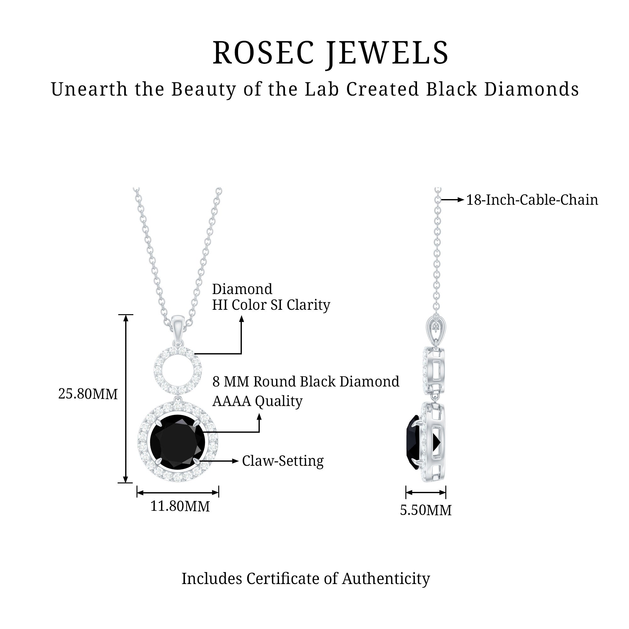 Lab Created Black Diamond Drop & Dangle Necklace with White Diamond
