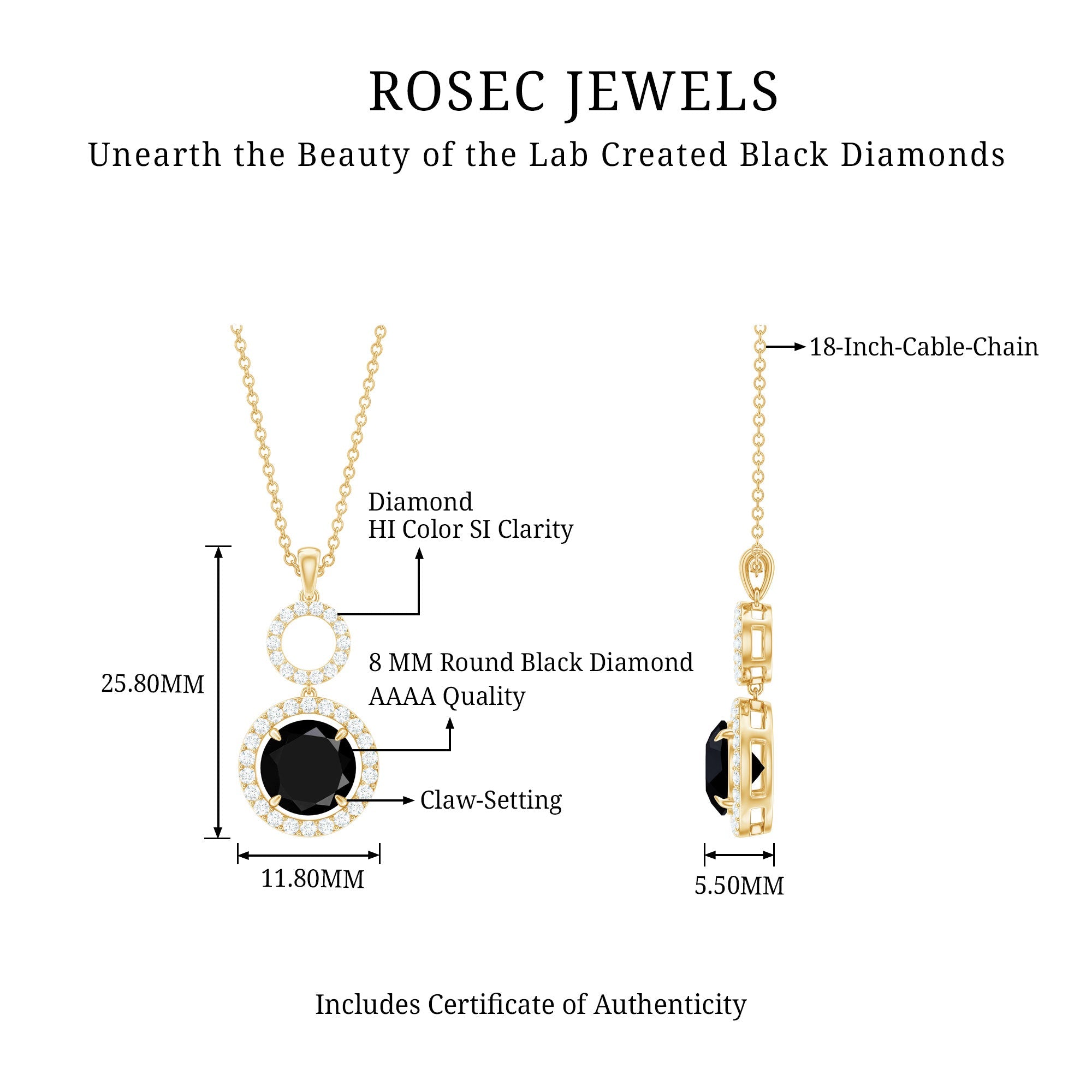 Lab Created Black Diamond Drop & Dangle Necklace with White Diamond