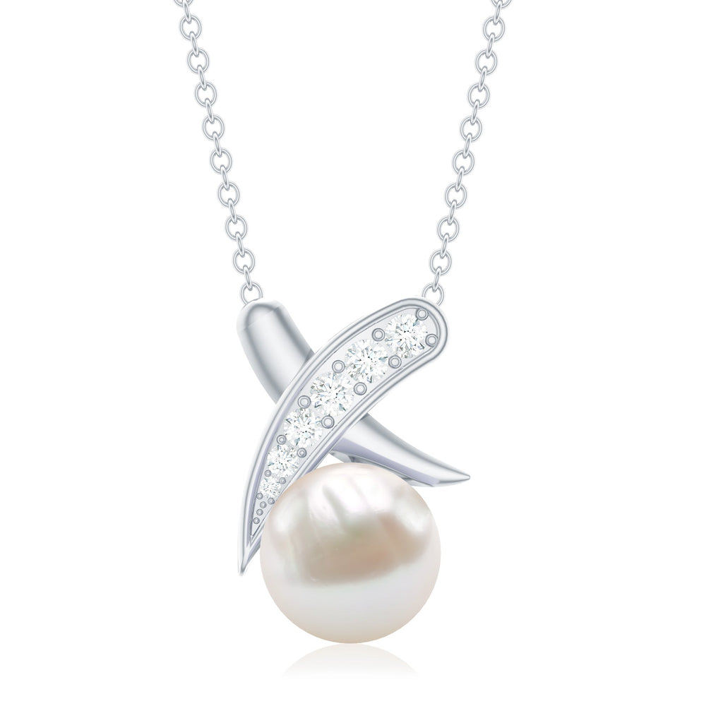 Real Freshwater Pearl and Diamond XO Necklace