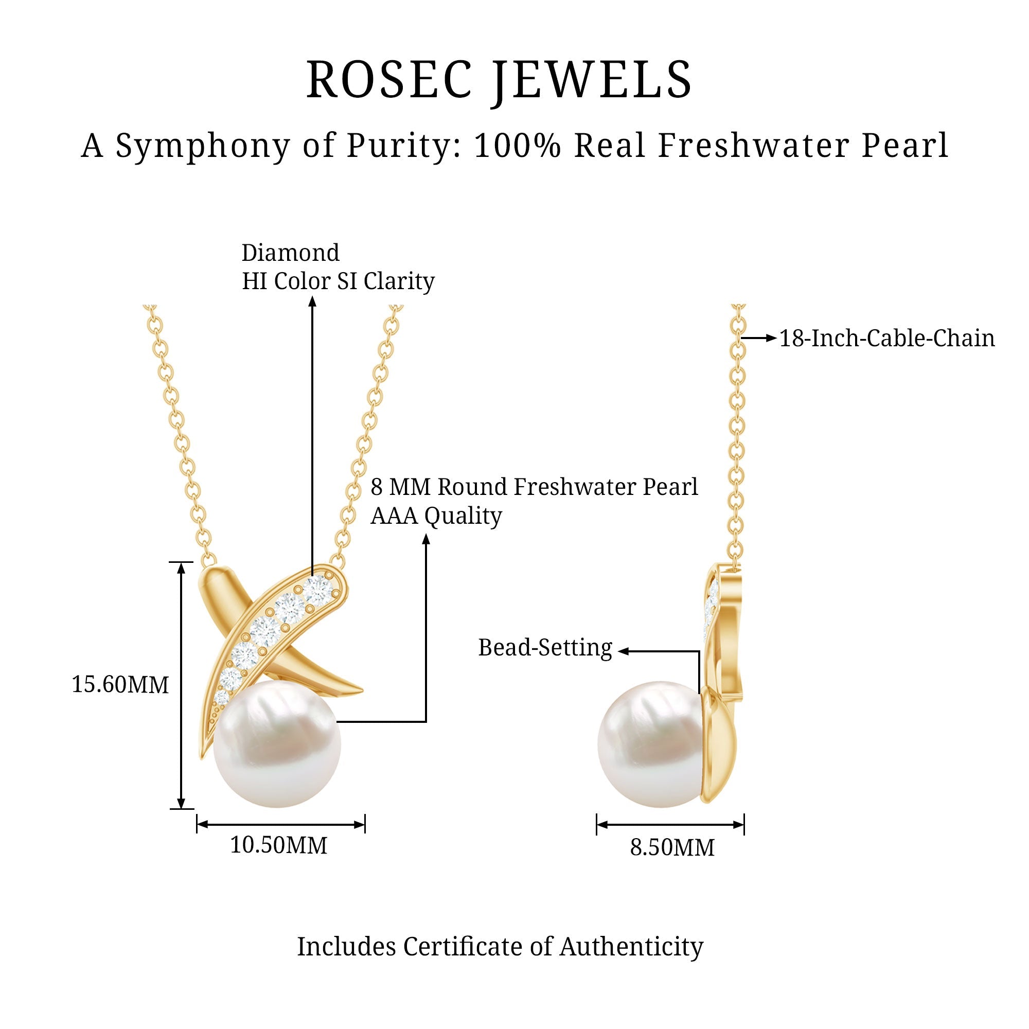 Real Freshwater Pearl and Diamond XO Necklace