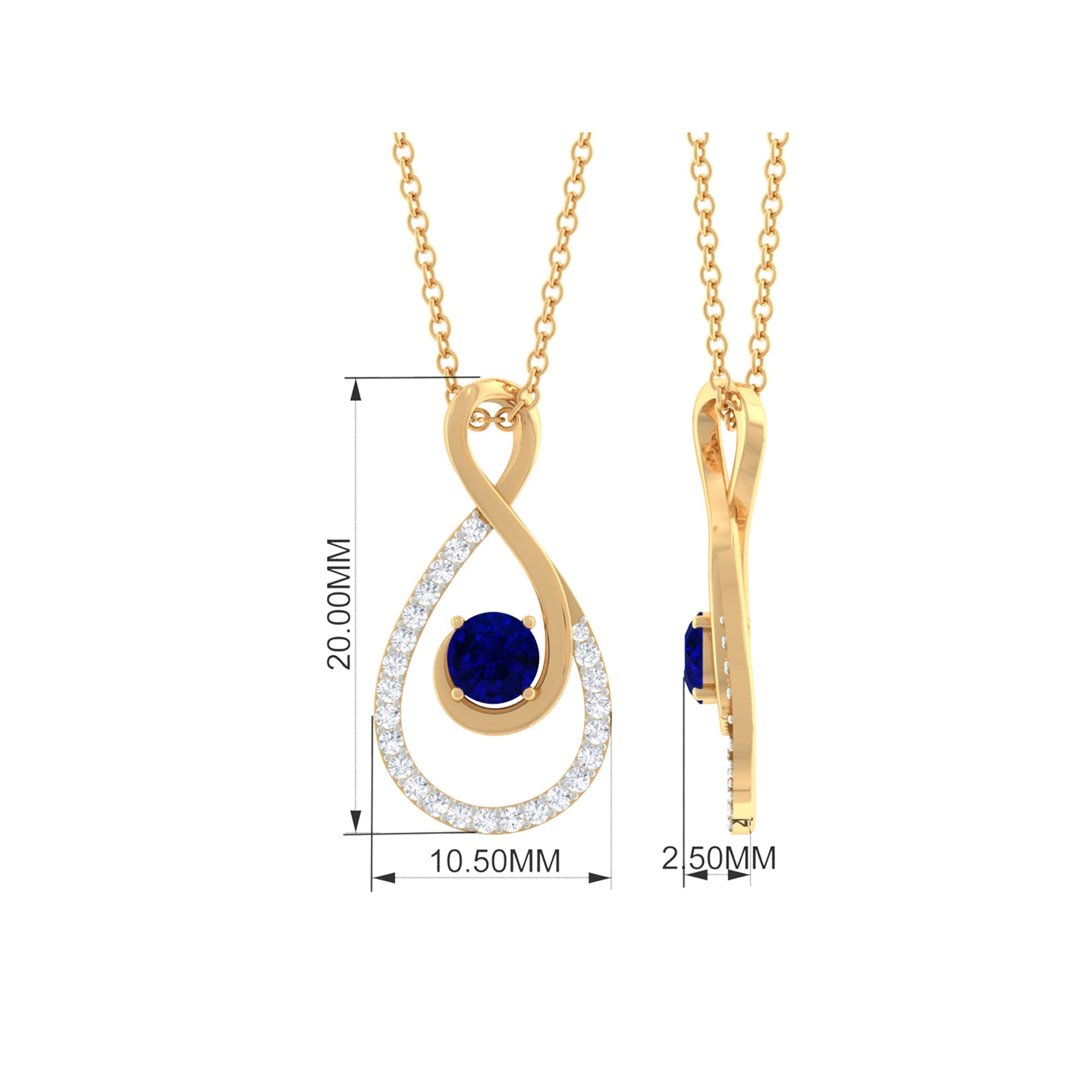Natural Blue Sapphire Diamond Infinity Pendant Necklace for Women
