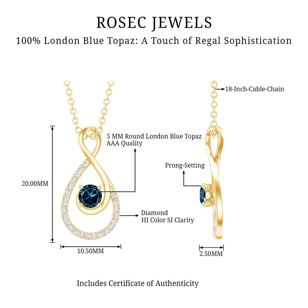 Real London Blue Topaz Infinity Necklace with Diamond