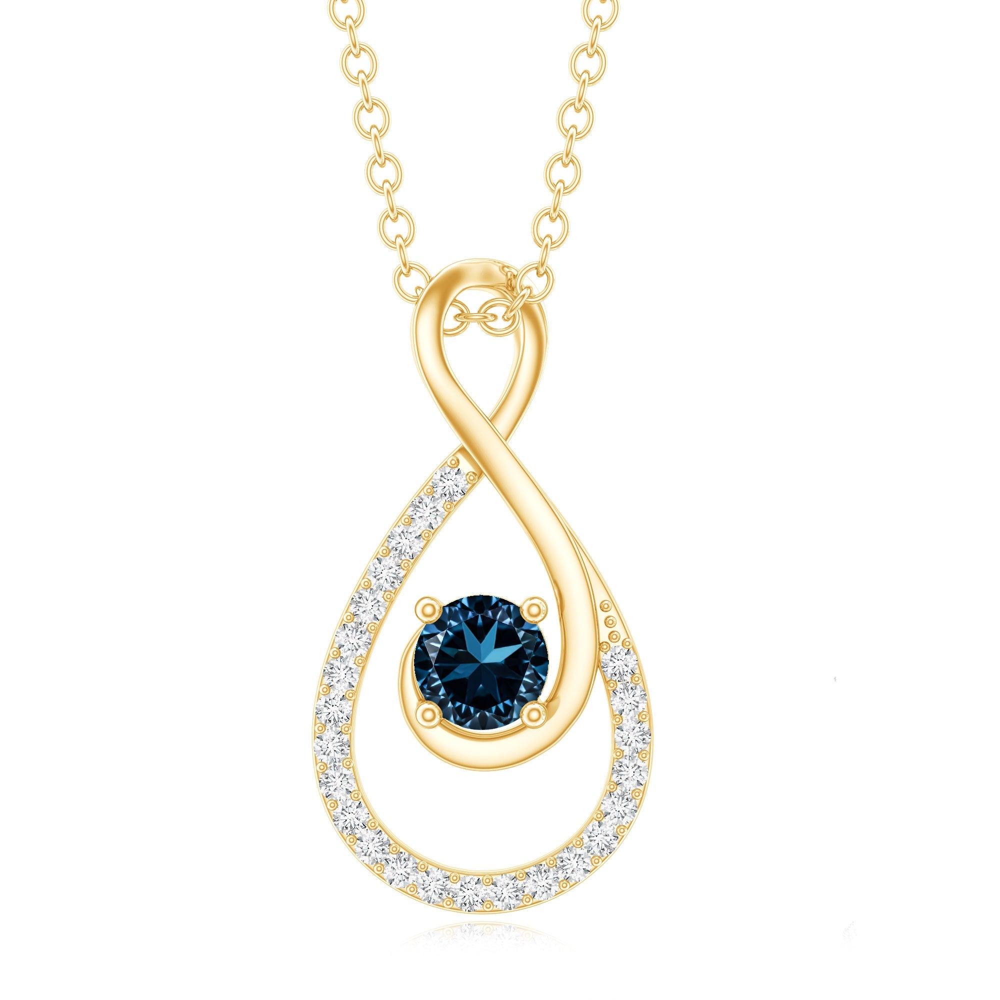 Real London Blue Topaz Infinity Necklace with Diamond