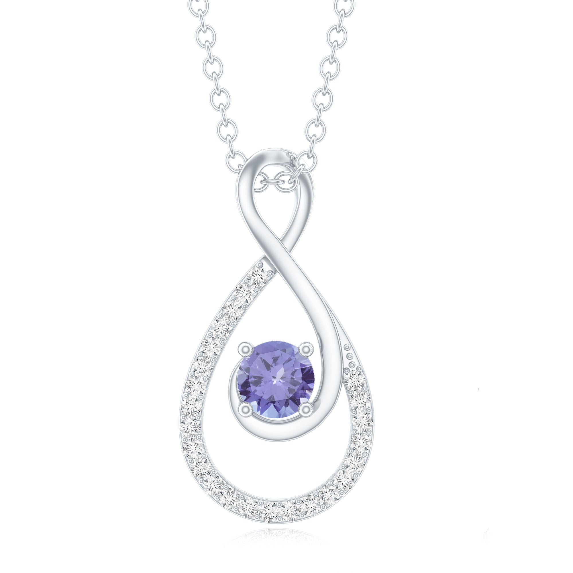 Genuine Tanzanite and Diamond Infinity Pendant Necklace With Chain