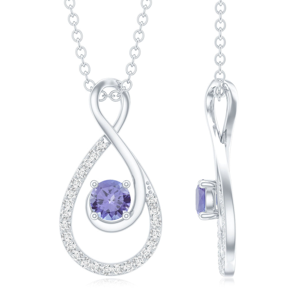 Genuine Tanzanite and Diamond Infinity Pendant Necklace With Chain