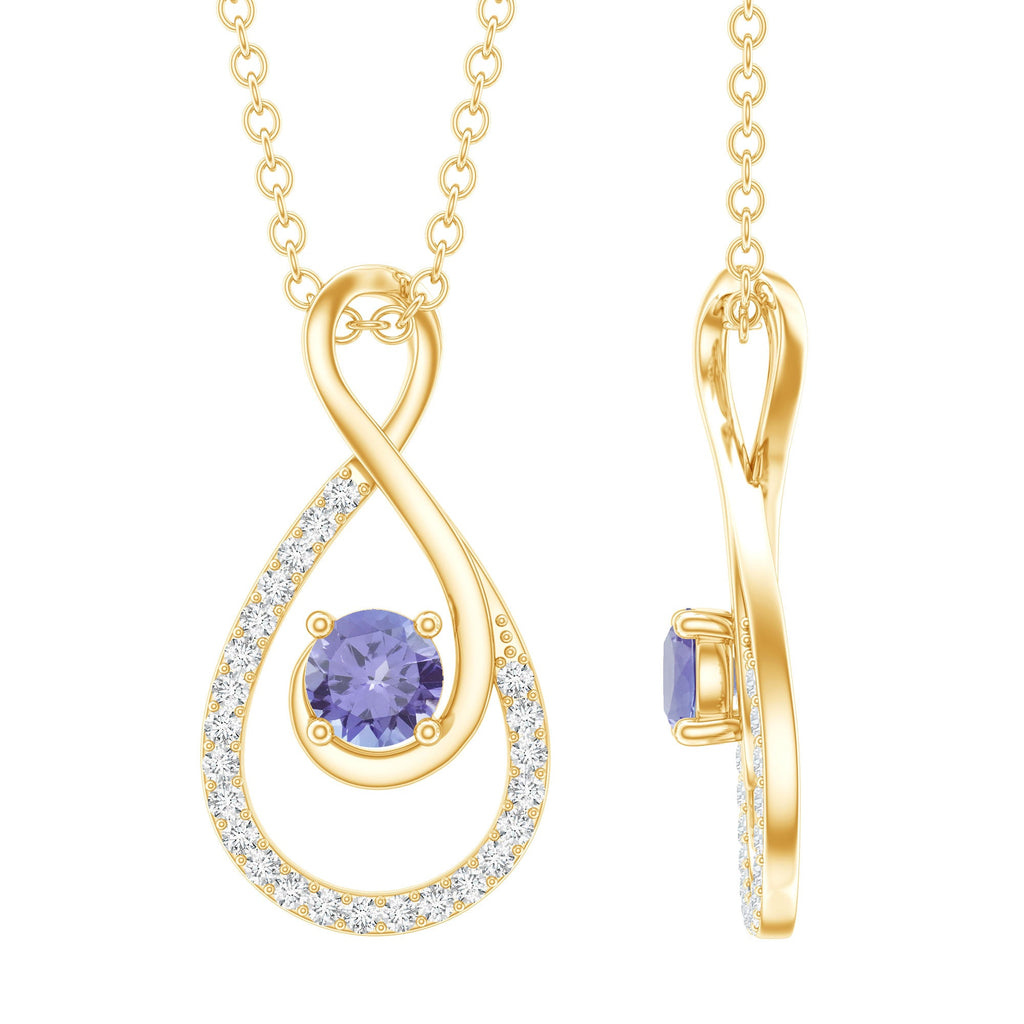 Genuine Tanzanite and Diamond Infinity Pendant Necklace With Chain