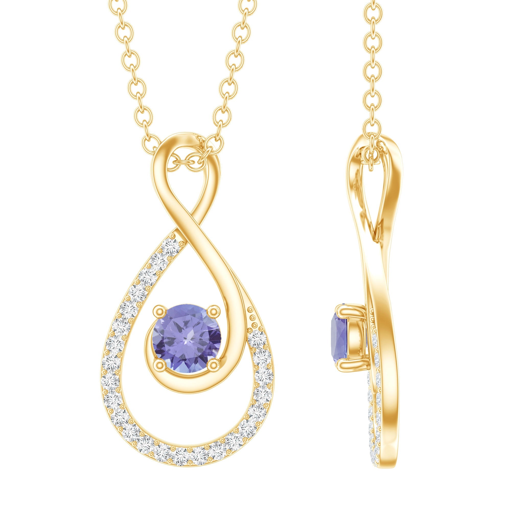 Genuine Tanzanite and Diamond Infinity Pendant Necklace With Chain