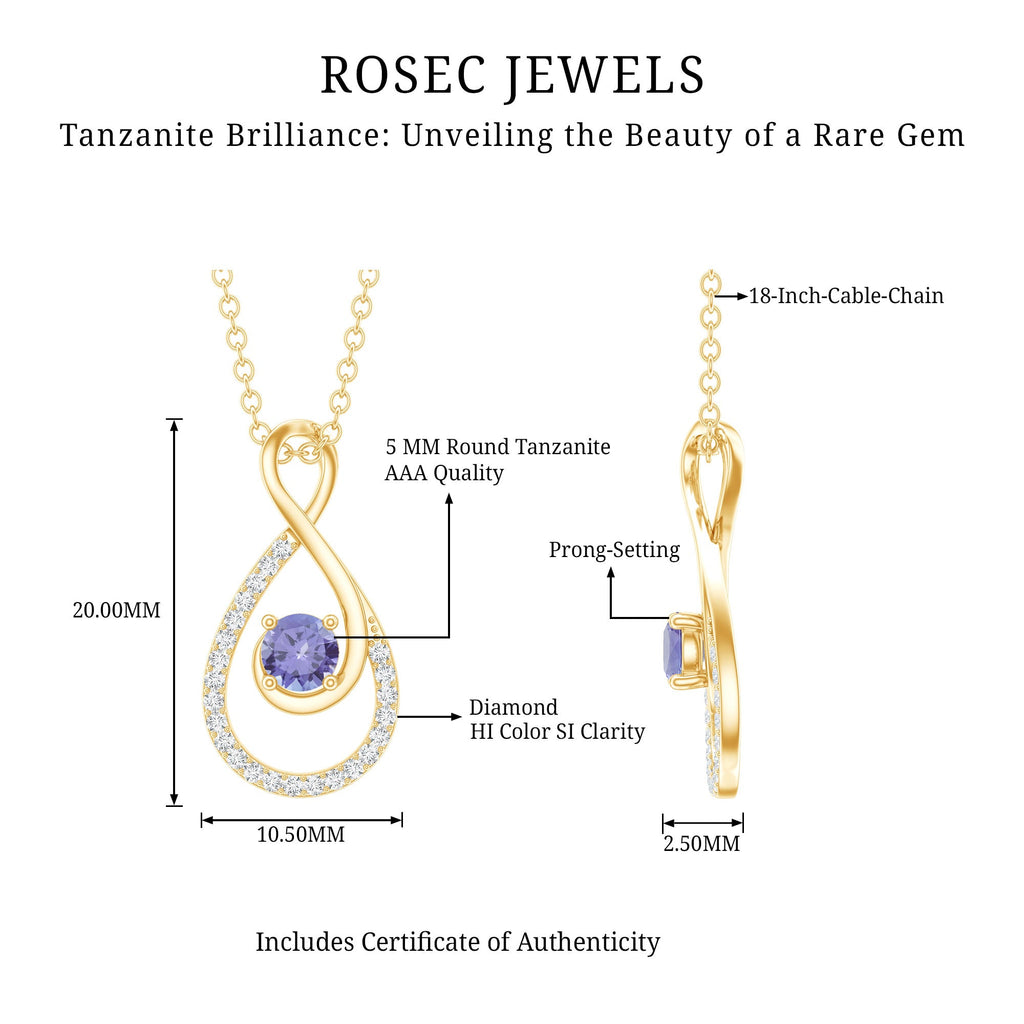 Genuine Tanzanite and Diamond Infinity Pendant Necklace With Chain