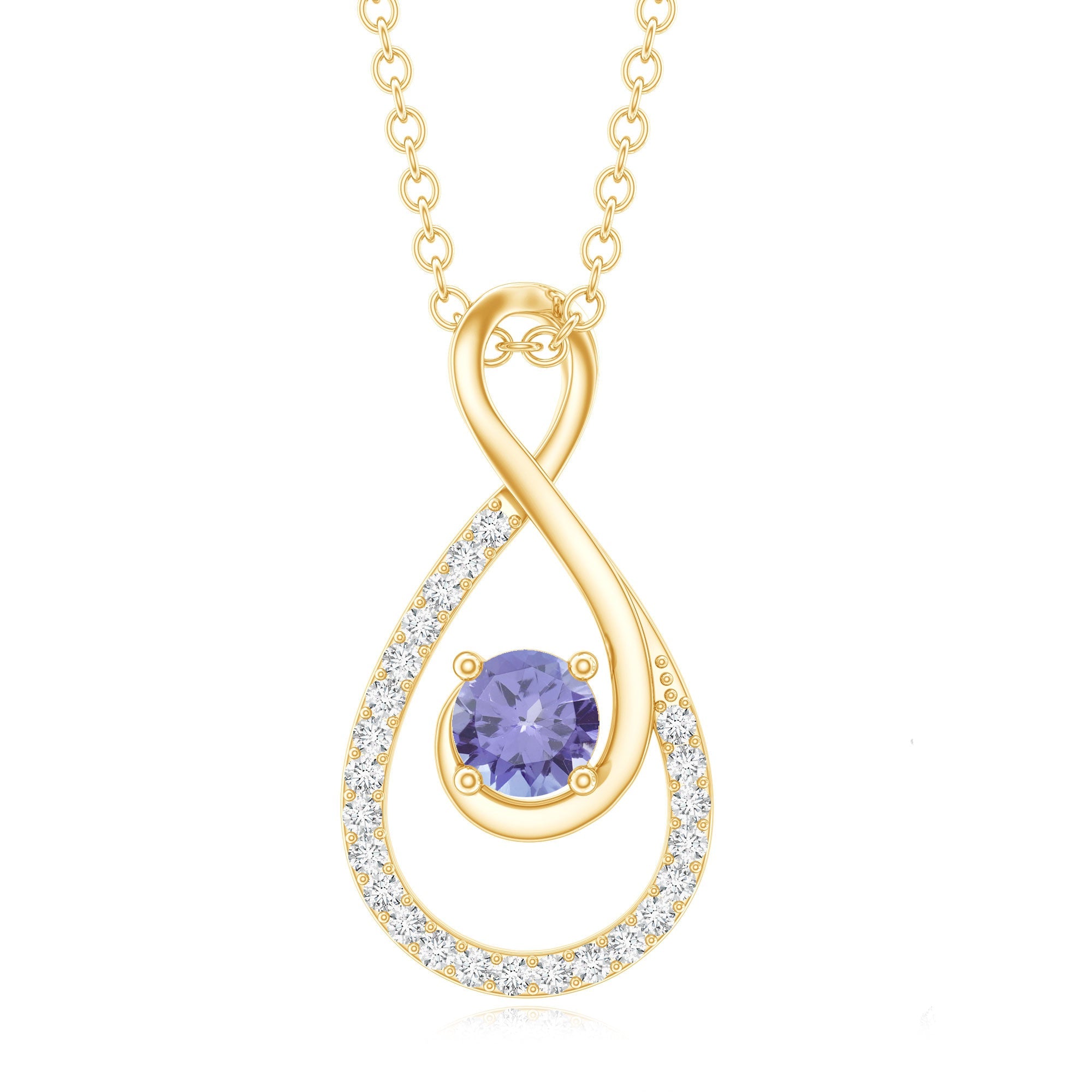 Genuine Tanzanite and Diamond Infinity Pendant Necklace With Chain