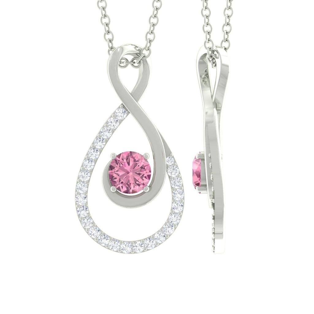 Real Pink Tourmaline and Diamond Infinity Pendant Necklace