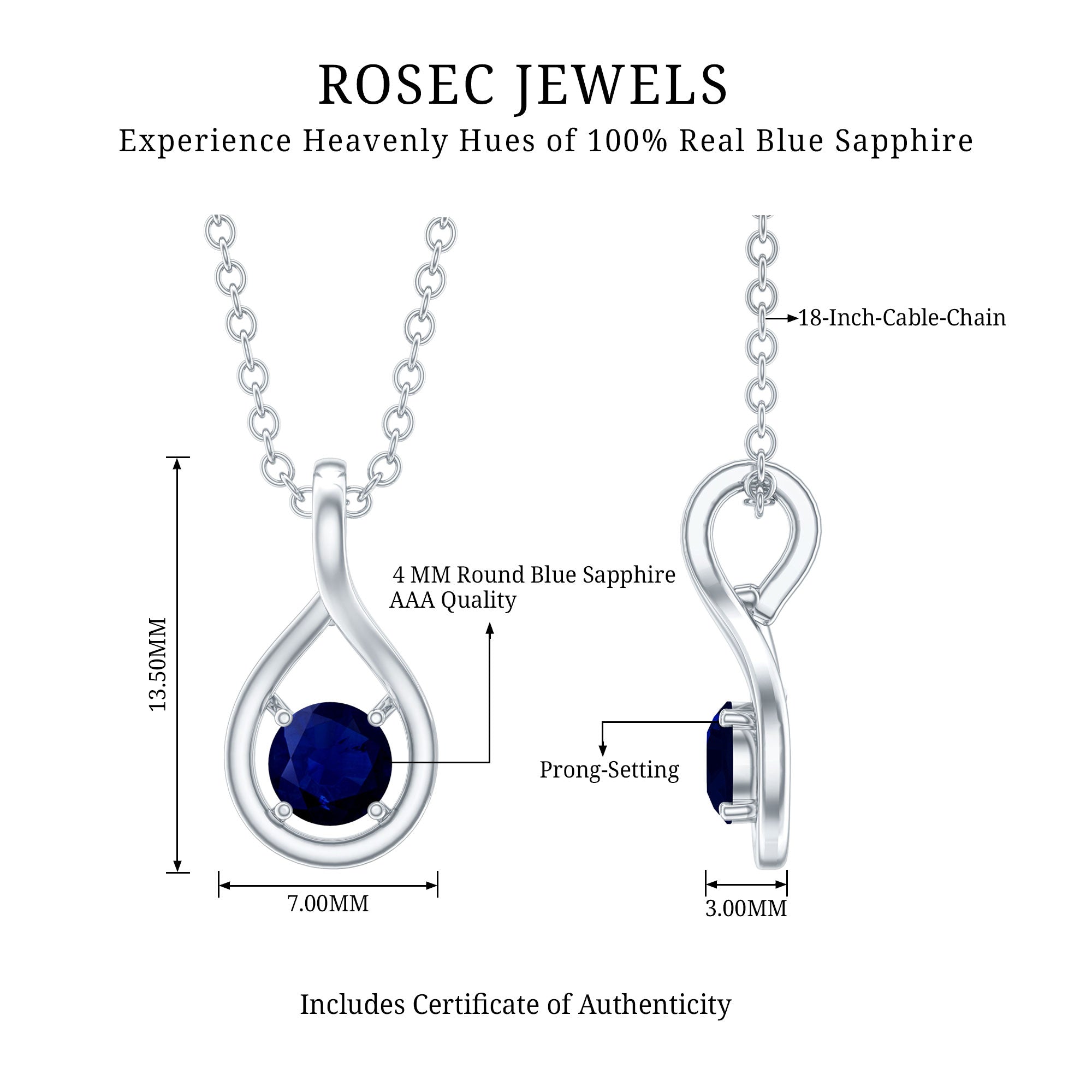 Genuine Round Cut Blue Sapphire Teardrop Pendant