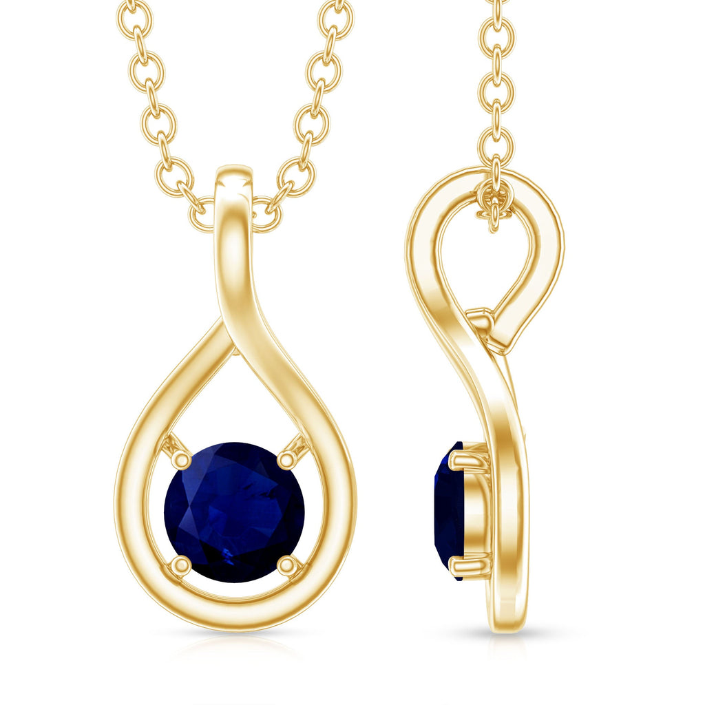 Genuine Round Cut Blue Sapphire Teardrop Pendant