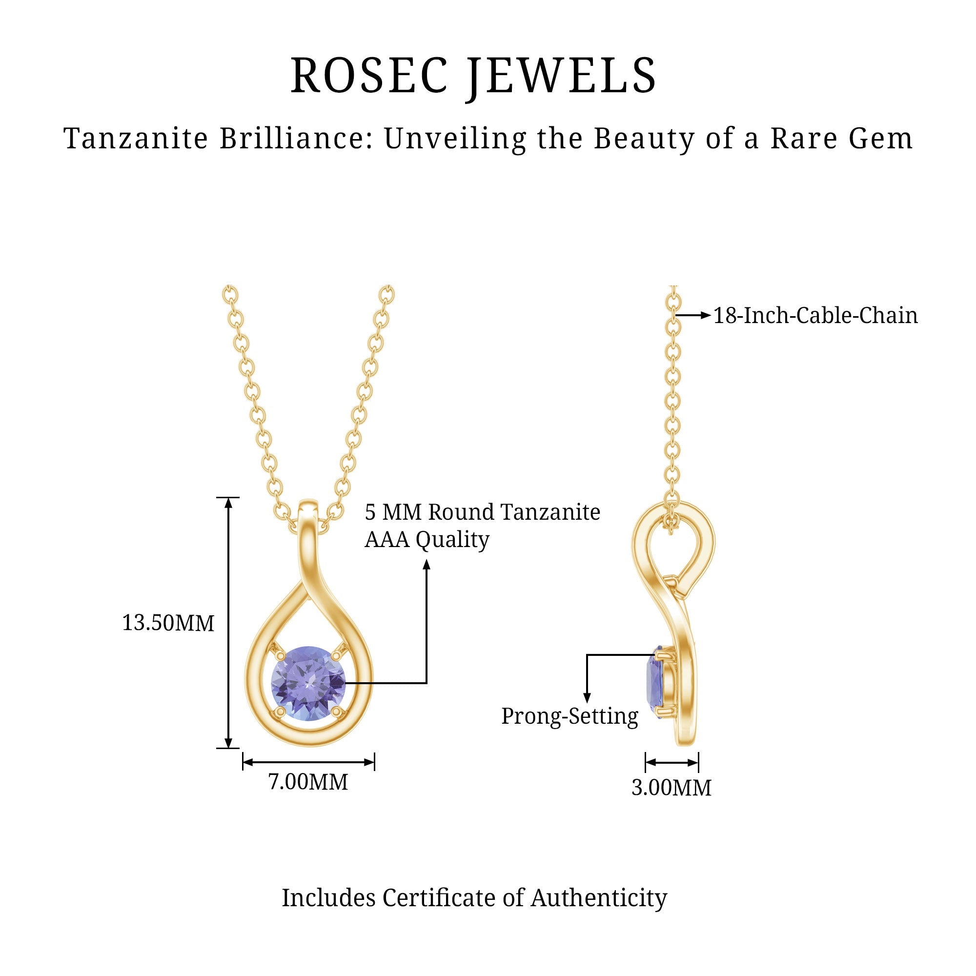 Certified 0.5 Carat Round Tanzanite Teardrop Pendant