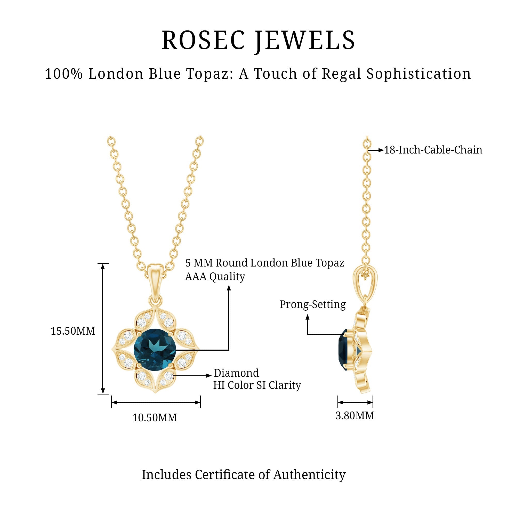 Antique Style London Blue Topaz and Diamond Flower Pendant