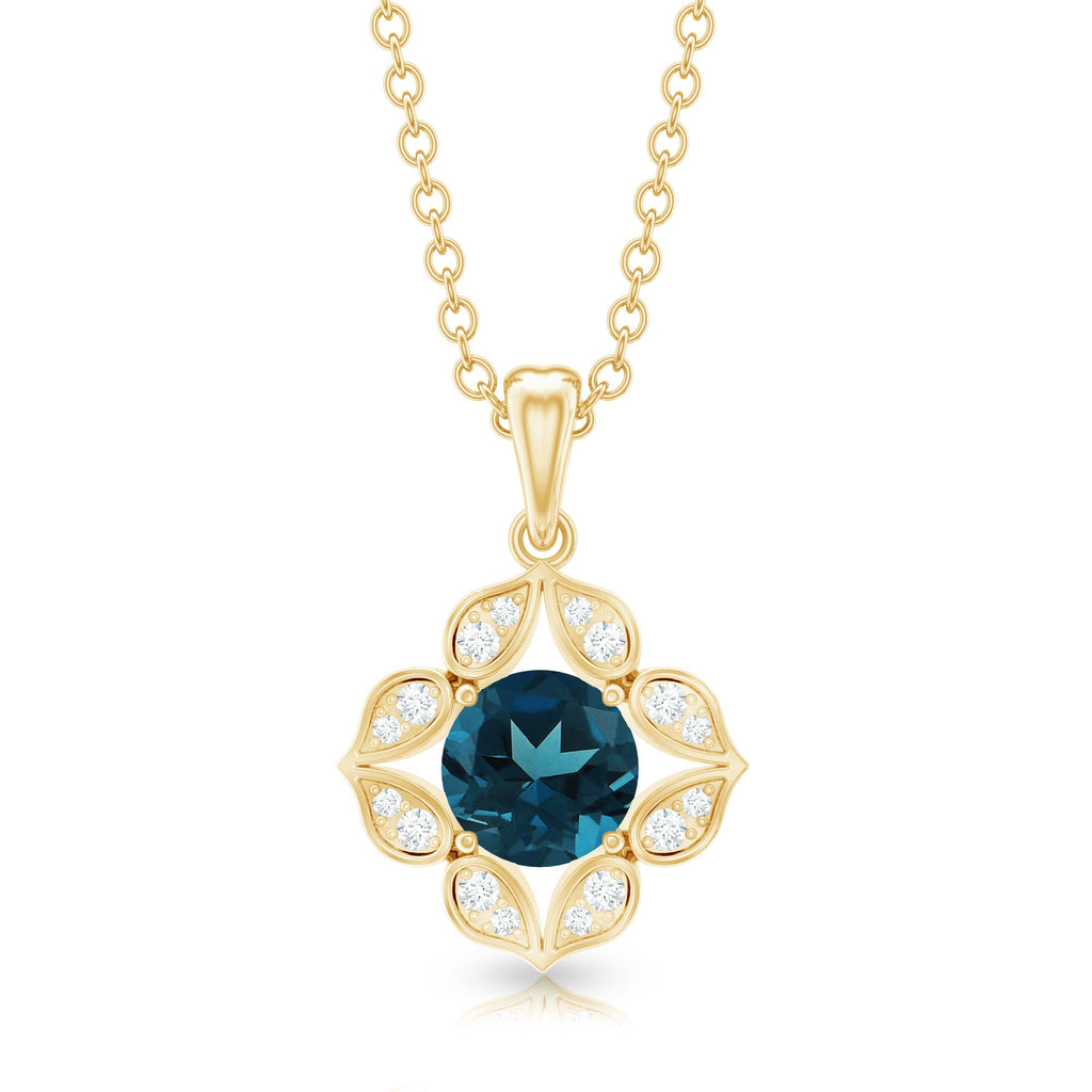 Antique Style London Blue Topaz and Diamond Flower Pendant