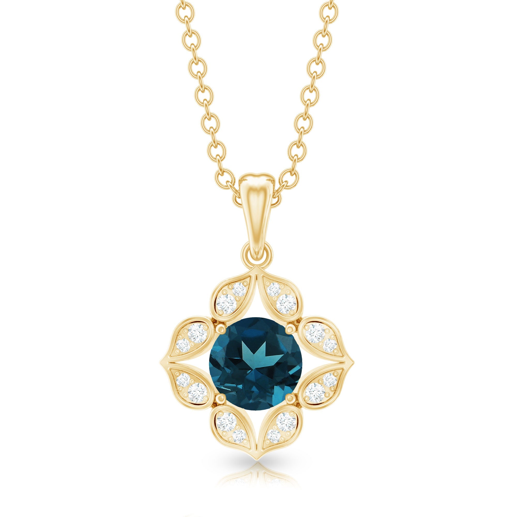 Antique Style London Blue Topaz and Diamond Flower Pendant