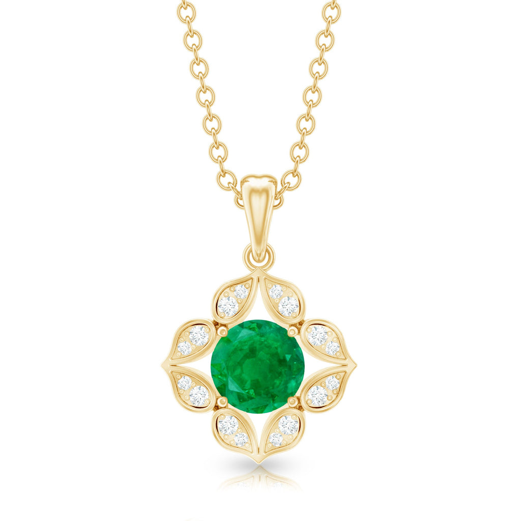 Nature Inspired Emerald Flower Pendant Necklace with Diamond