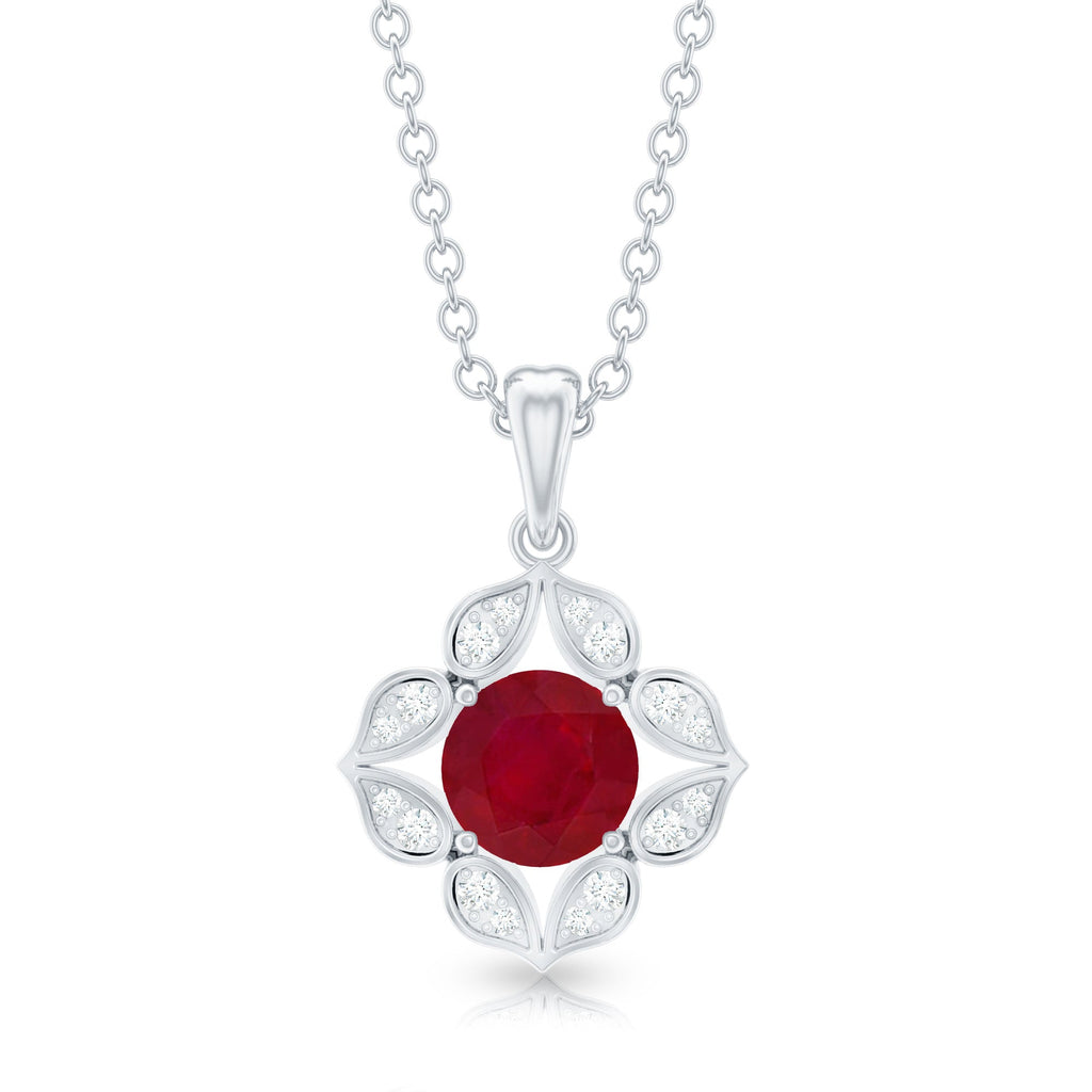 Antique Style Natural Ruby Bridal Pendant with Diamond