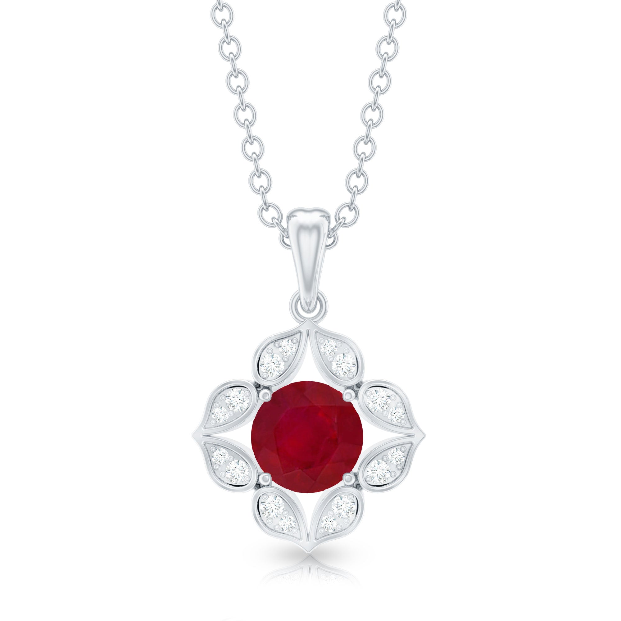 Antique Style Natural Ruby Bridal Pendant with Diamond